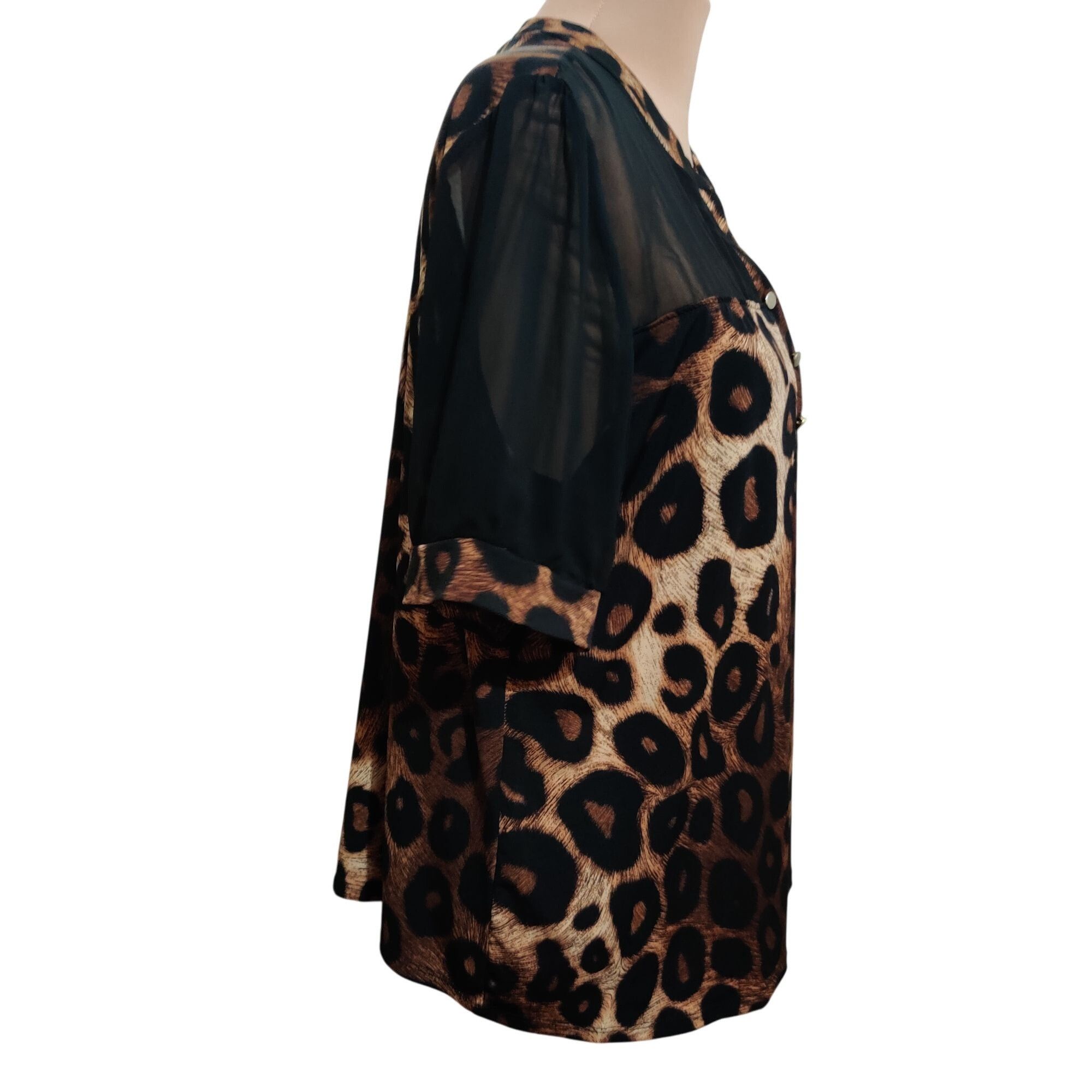 Other Adele & May Womens Blouse Leopard Print Sheer Black Pleated Size XL / US 12-14 / IT 48-50 - 3 Thumbnail