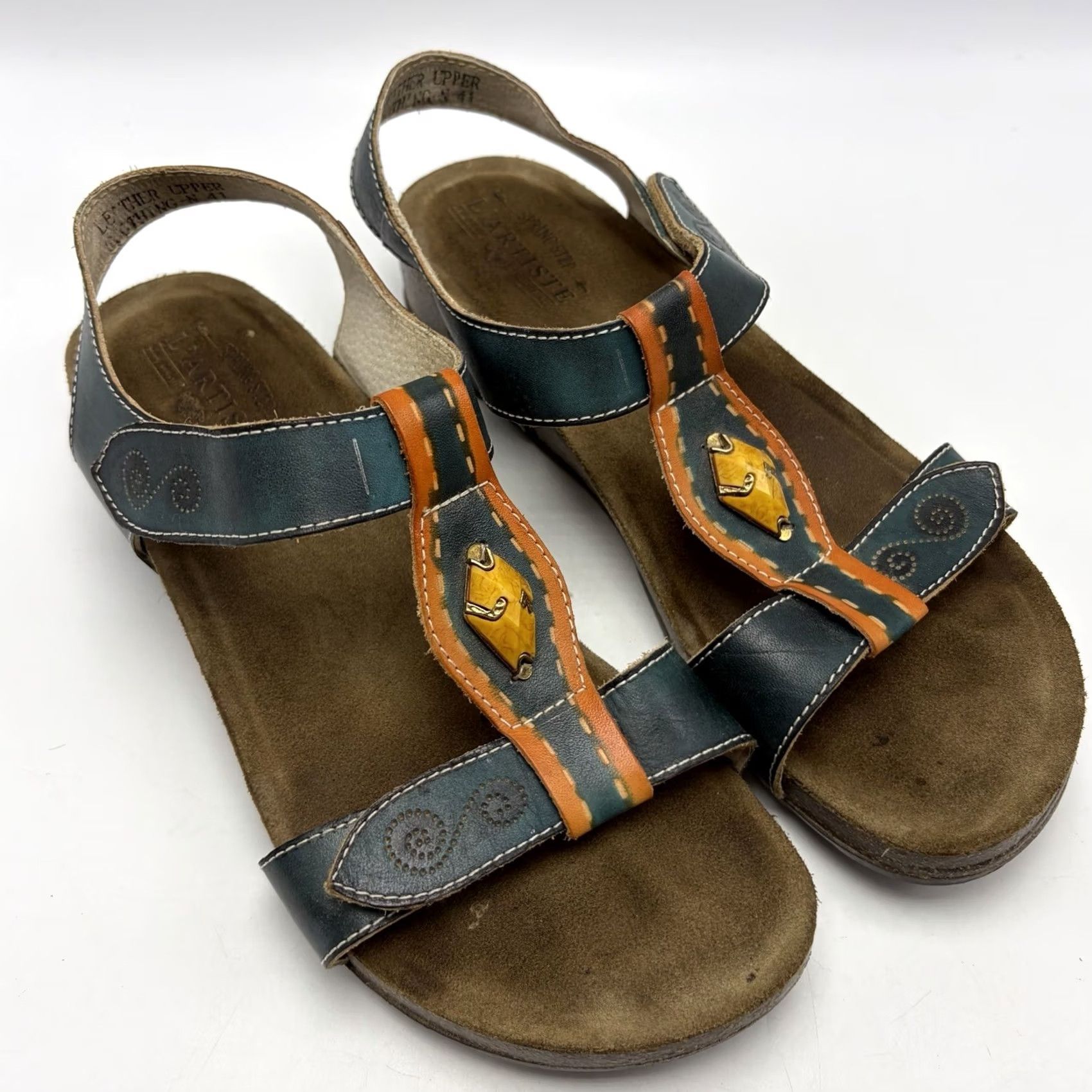 Vintage L'Artiste Sandals Womens Red Spring Step Women Leather Wedge Green Comfort Casual Size US 8 / IT 38 - 3 Thumbnail
