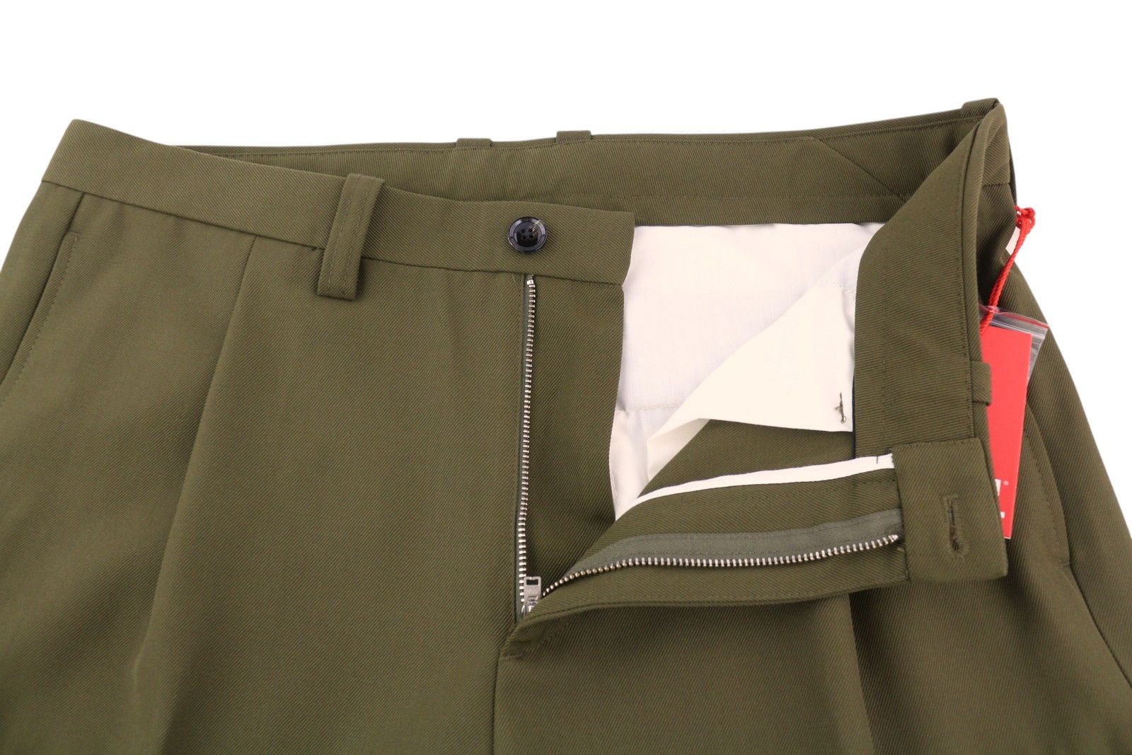 P-RHEE-NW W33 Green Wool Blend Pleated Zip Cargo 85376