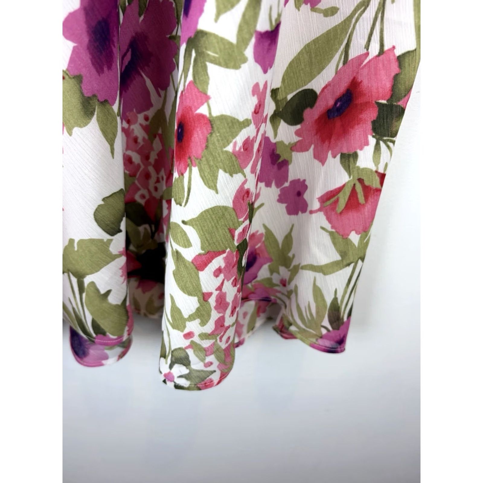 Pinko Roz & Ali Floral Maxi Skirt Womens 1X Skirt + Plus Size Pink Floral Boho Chiffon Ruffle Asymmetric Long Maxi Dress Size 40" / US 18 - 5 Thumbnail