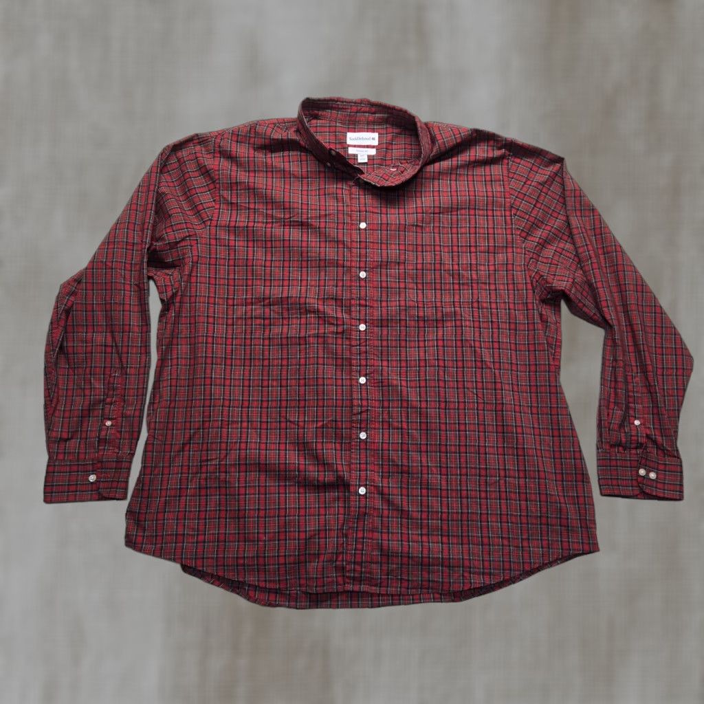 Vintage Saddlebred Red Plaid Long Sleeve Shirt Men 3XLT Tall Button-Up Casual Fall Winter Size US XXL / EU 58 / 5 - 1 Thumbnail