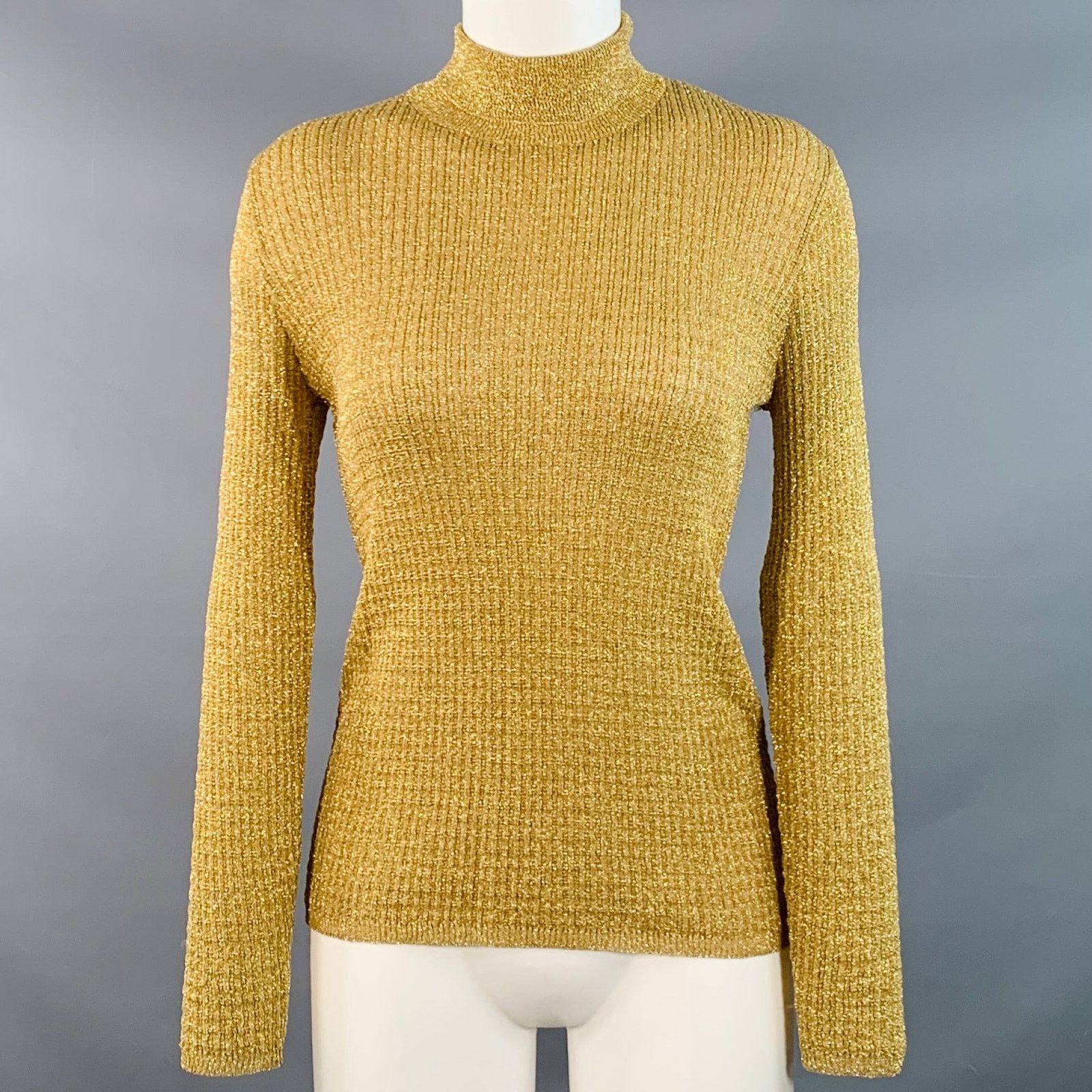 Other Vintage M Gold Metallic Polyester Knit Turtleneck Sweater Size M / US 6-8 / IT 42-44 - 1 Thumbnail