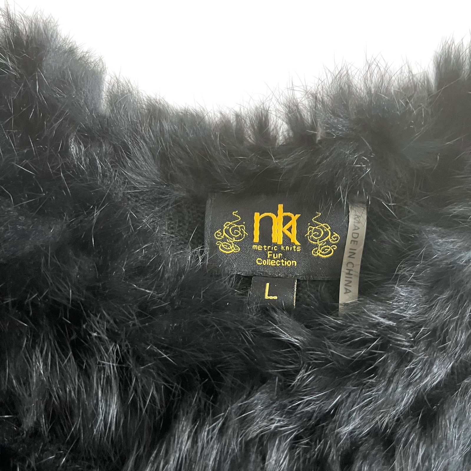 Other Metric Knits Black Rabbit Fur Chevron Mob Wife Jacket Size L / US 10 / IT 46 - 3 Thumbnail