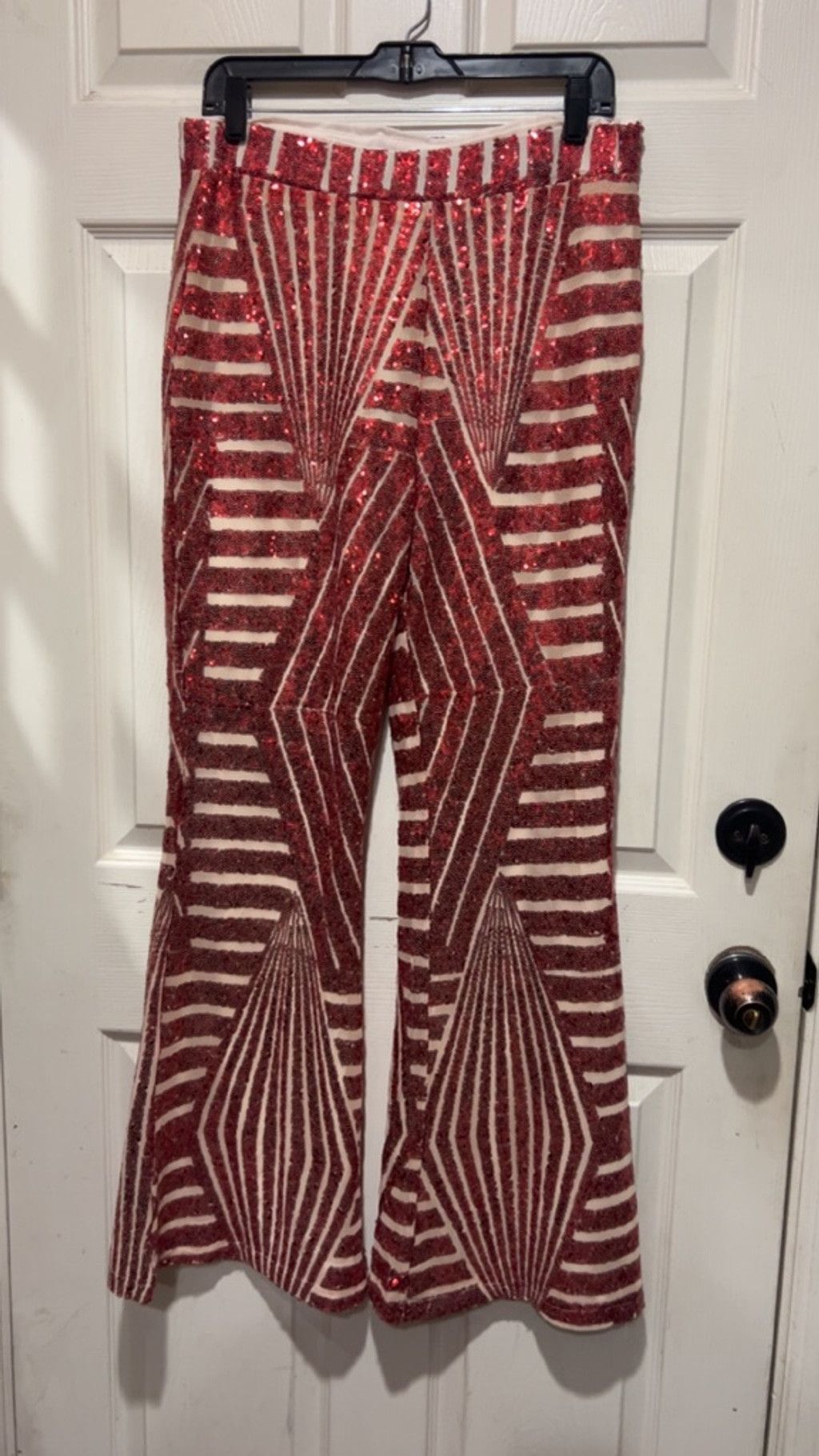 The Unbranded Brand Women's Red & Beige Sequin Flare Pants XL Size 38" / US 16 / IT 52 - 1 Thumbnail