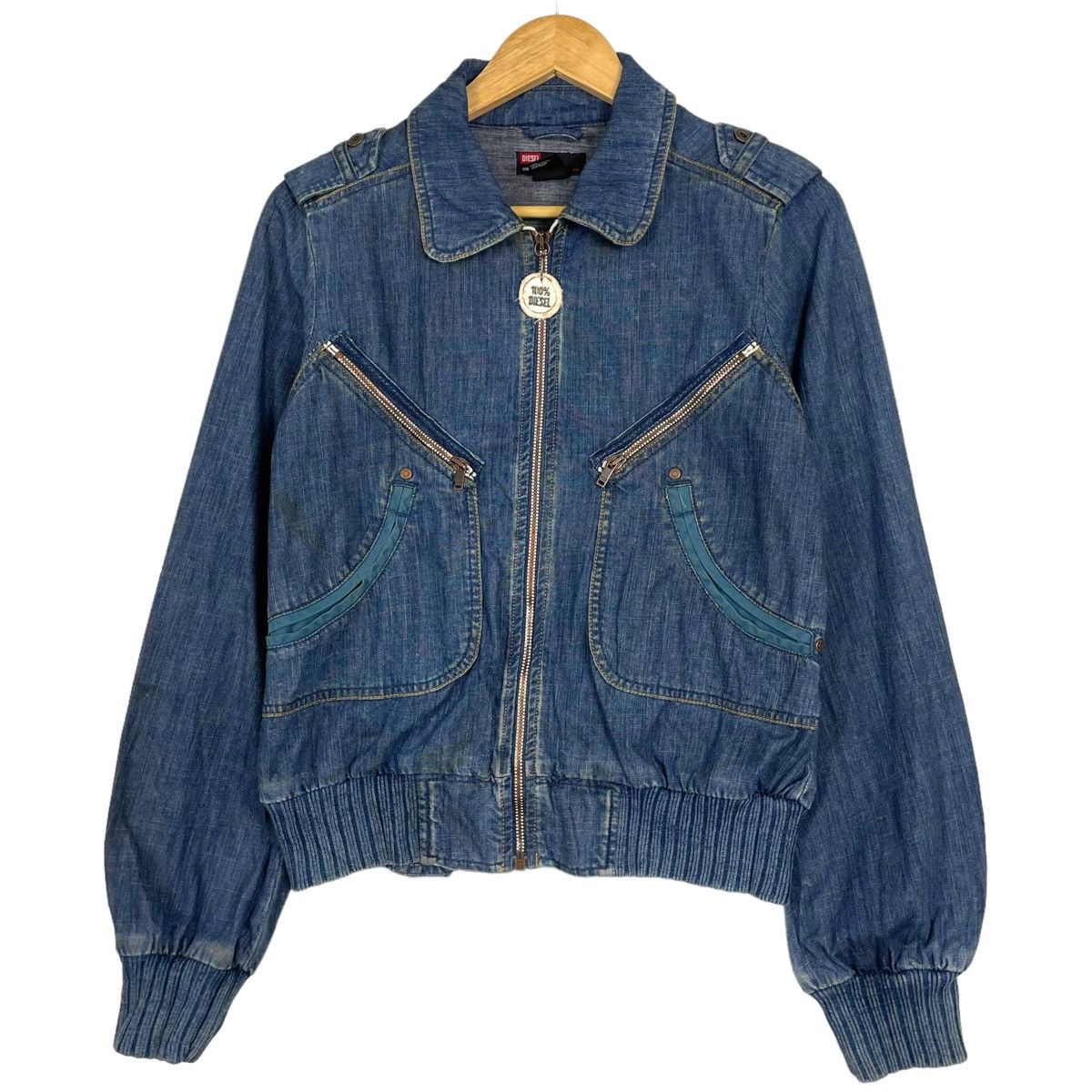 Diesel 💥DIESEL DENIM CROPPED BOMBER TRIBAL JEAN JACKET Size S / US 4 / IT 40 - 2 Thumbnail
