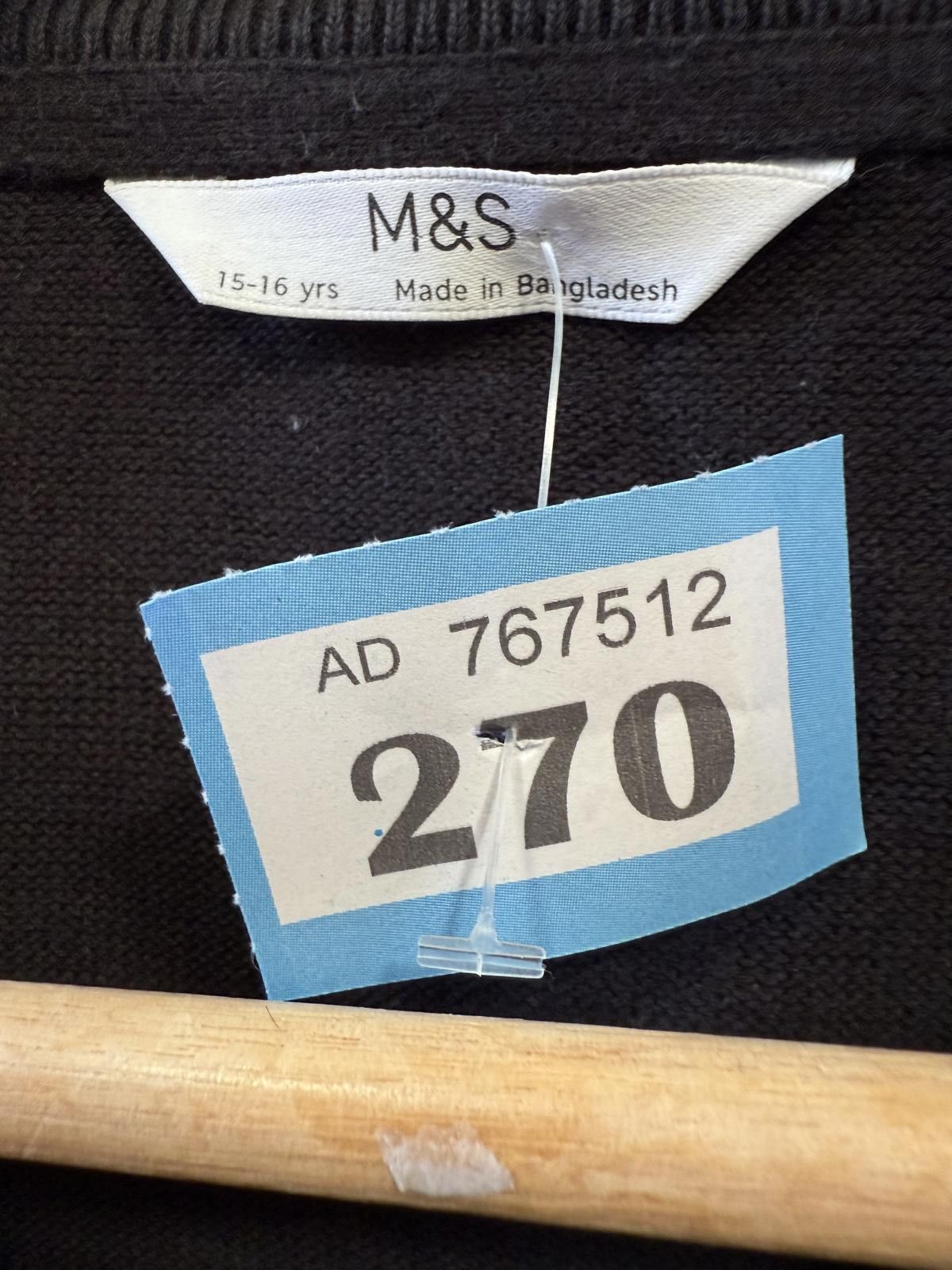 M.E. Sport M&S Black V-Neck Long Sleeve Sweater, Youth Size 15-16 Years Size US XXS / EU 40 - 2 Thumbnail