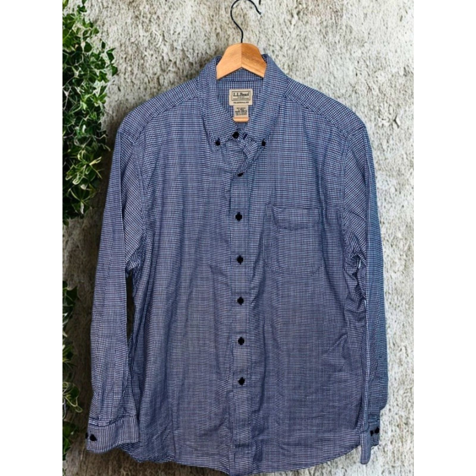 Vintage L.L.Bean Mens Large Blue Houndstooth Check Flannel Button-Down Shirt Pocket Shirt Size US L / EU 52-54 / 3 - 5 Thumbnail