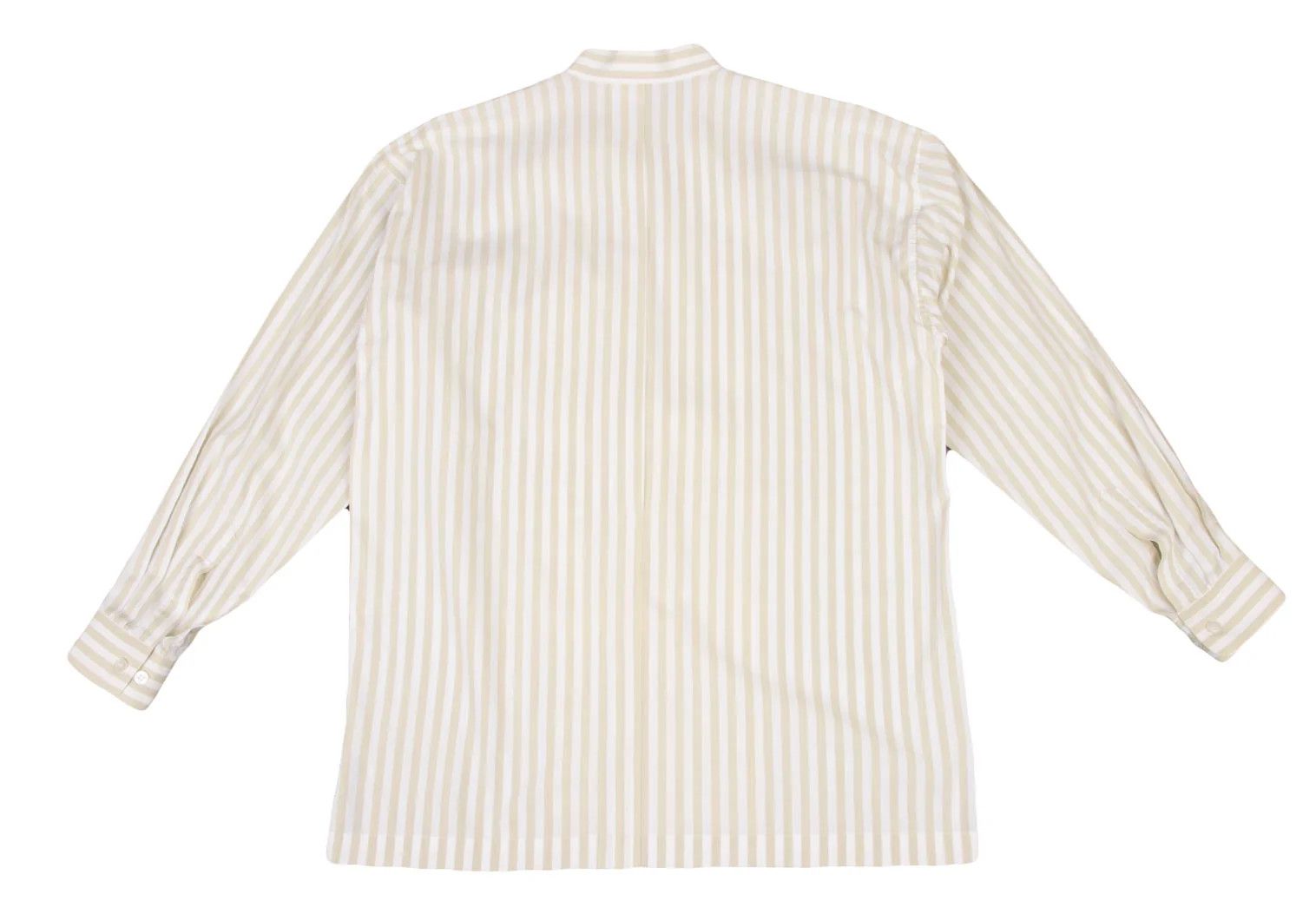 Issey Miyake Stripe Band Collar Shirt in Beige and White, Size M Size US M / EU 48-50 / 2 - 10 Thumbnail