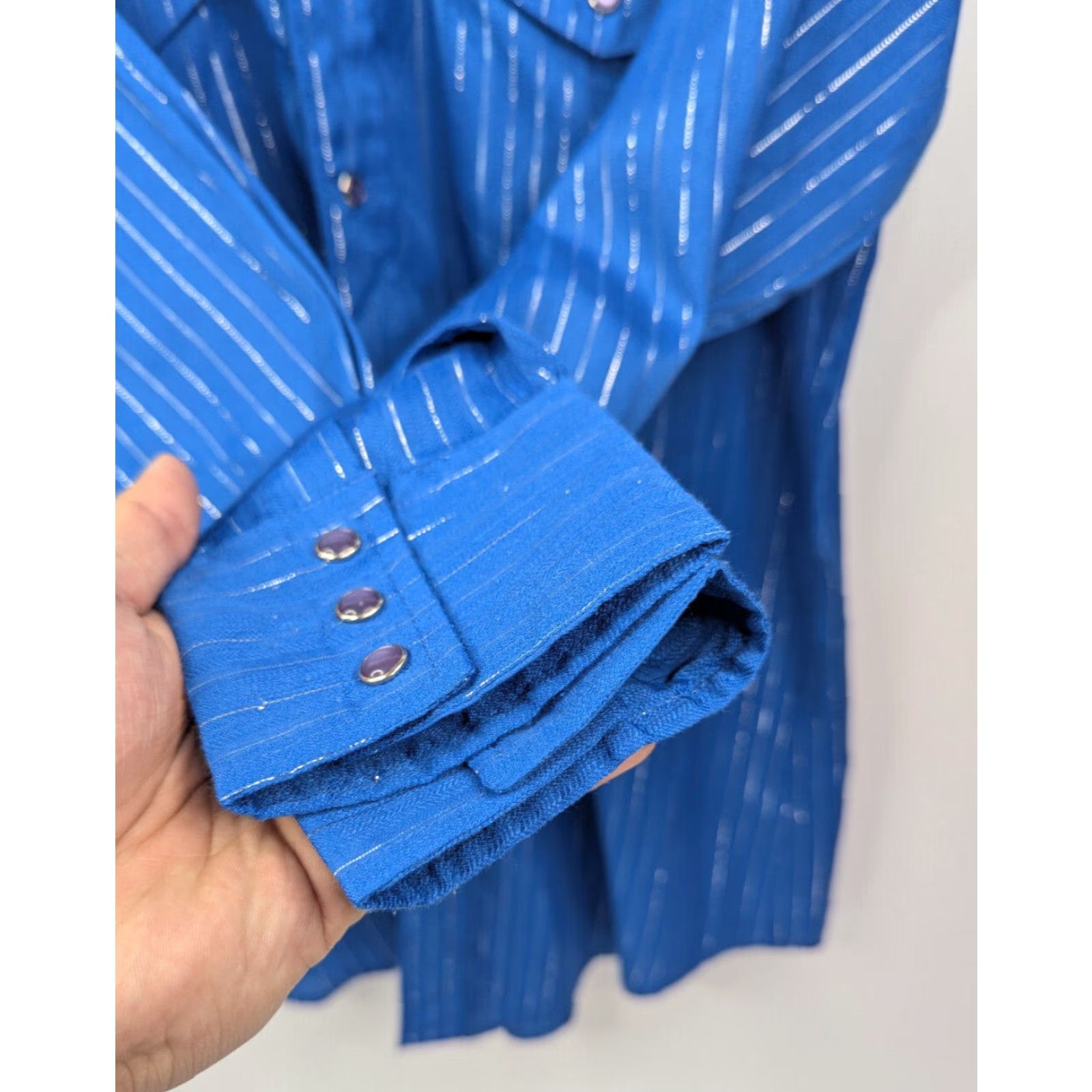 Vintage Vintage Panhandle Slim Western Shirt 16-34 Blue Striped Cowboy Button-Up Long Sleeve Snap Front Collared Mens 16 Blue Size US L / EU 52-54 / 3 - 4 Thumbnail