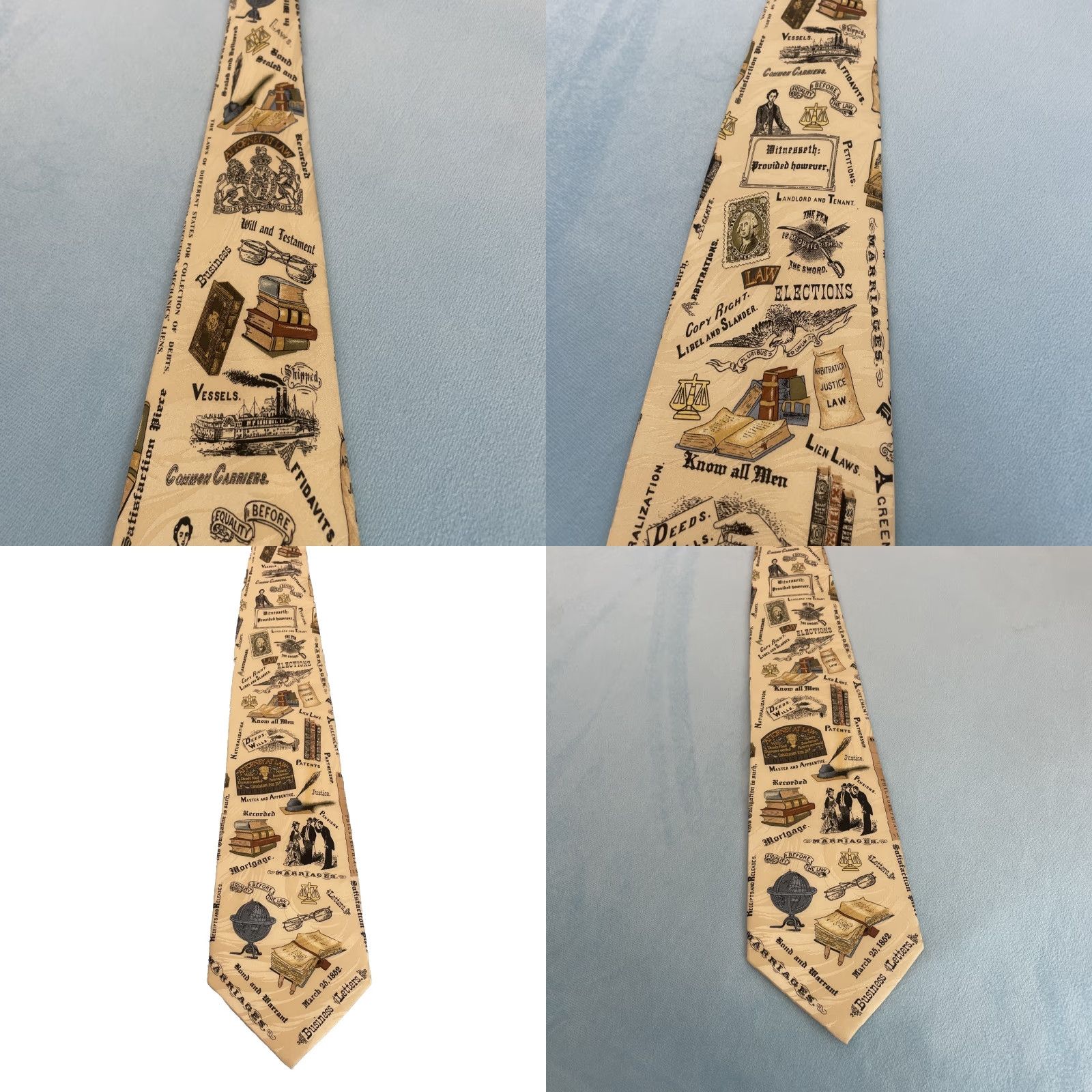 Vintage Museum Artifacts Silk Tie Men Classic 57" 4" Handmade Cream Tan Brown Geometric History American Judge Artifact 57" Silk Tie Mens Size ONE SIZE - 9 Thumbnail