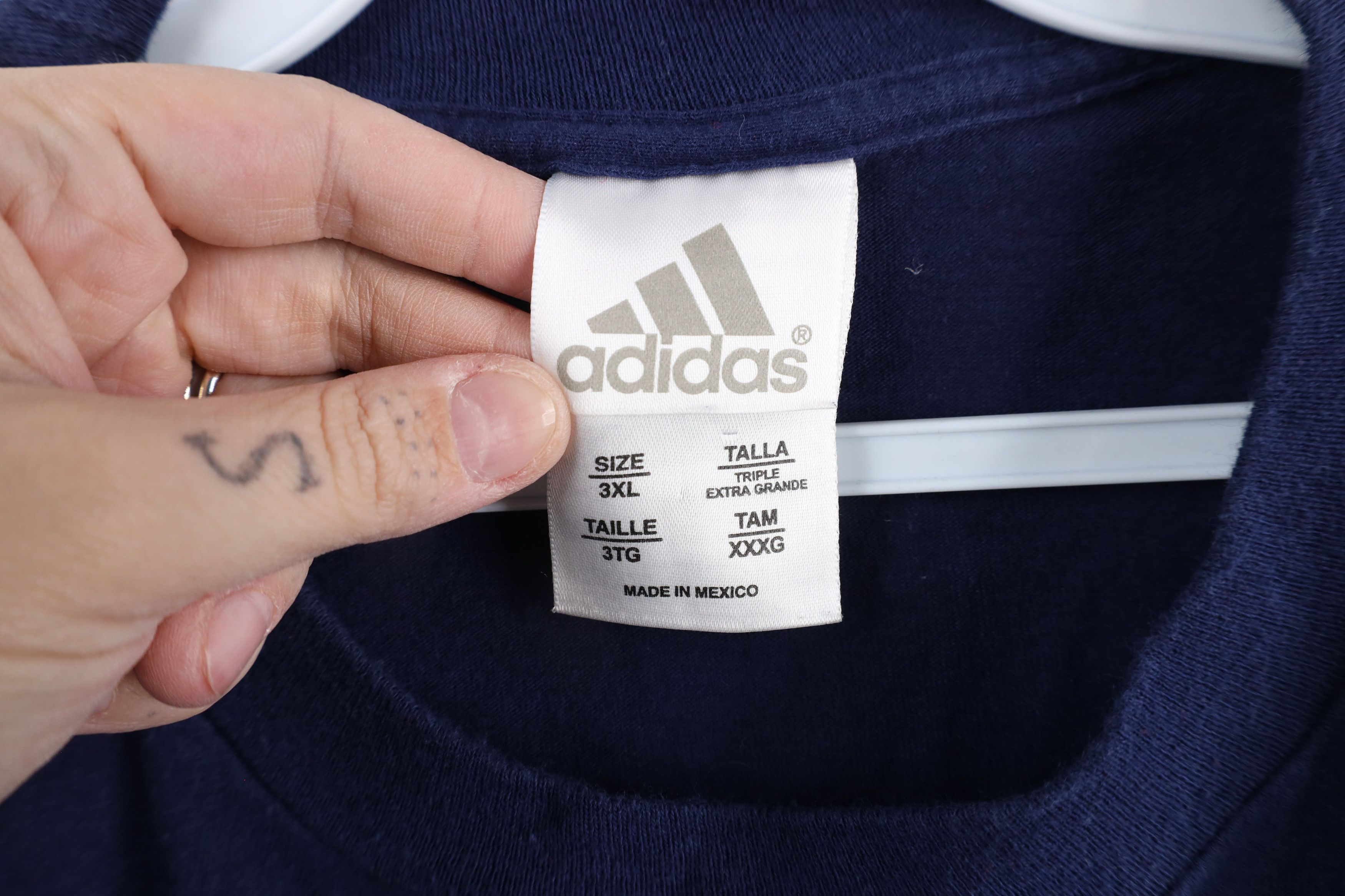 Adidas × Vintage Vintage 90s Adidas Out Short Sleeve T-Shirt Blue Cotton Size US XXL / EU 58 / 5 - 5 Thumbnail