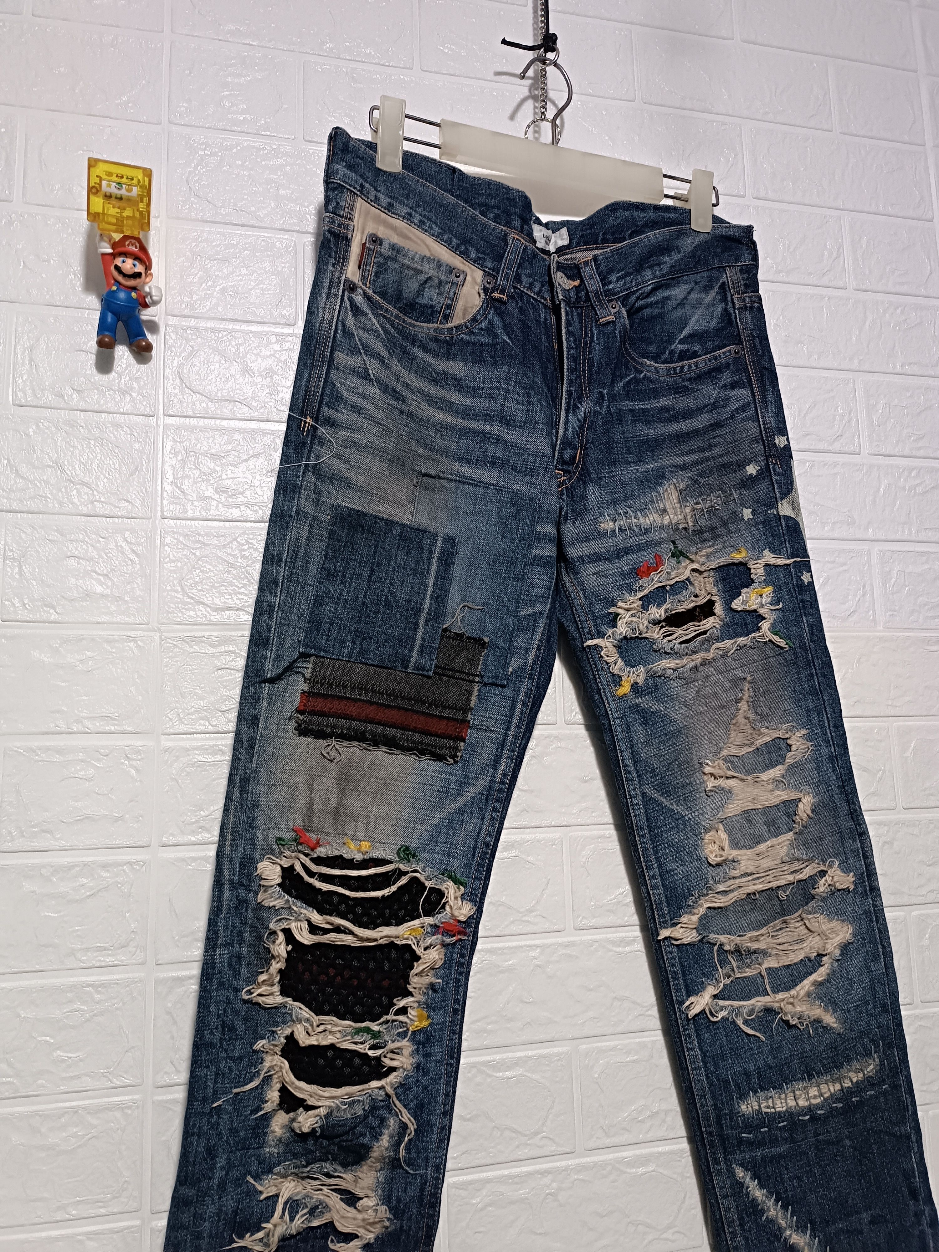 Japanese Brand Dead stock Japanese Art Patchwork Denim Skinny Denim Size US 29 - 4 Thumbnail