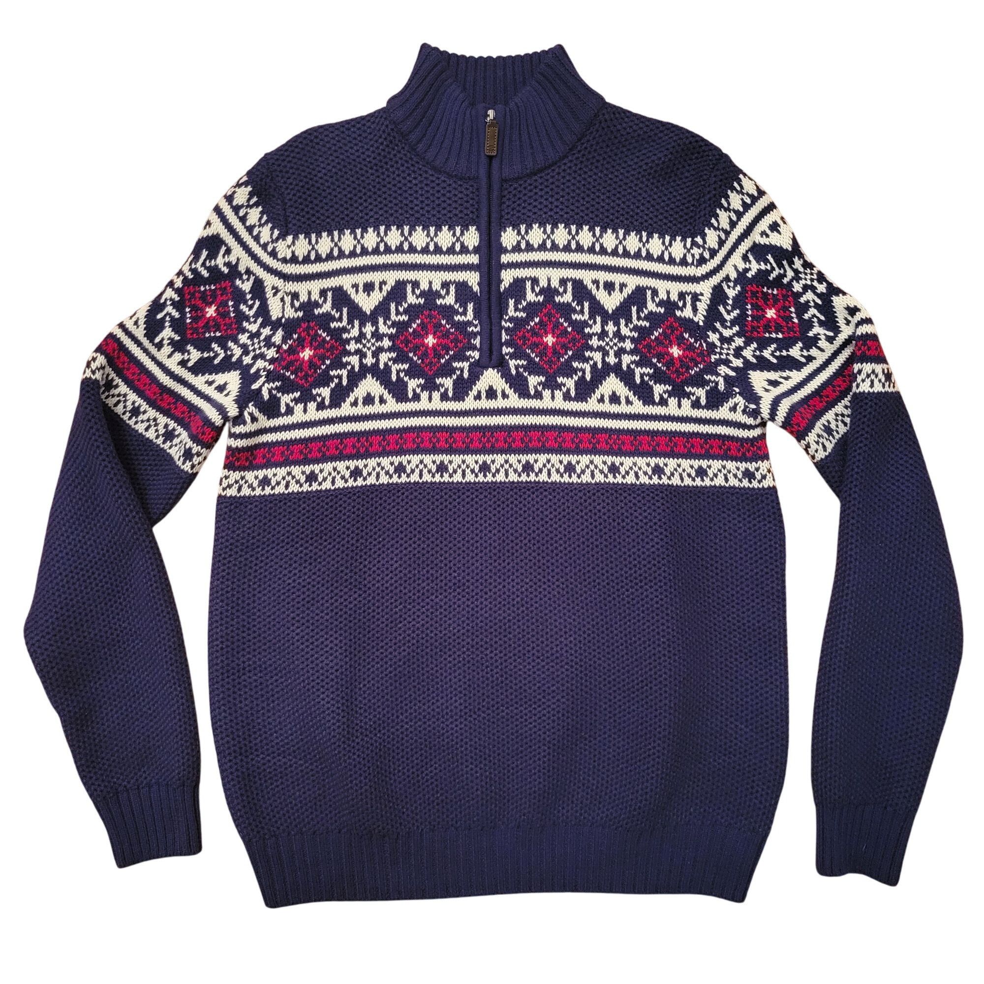Izod Izod Fair Isle Quarter Zip Sweater M Classic Fit Blue Red Ho Size US M / EU 48-50 / 2 - 1 Thumbnail
