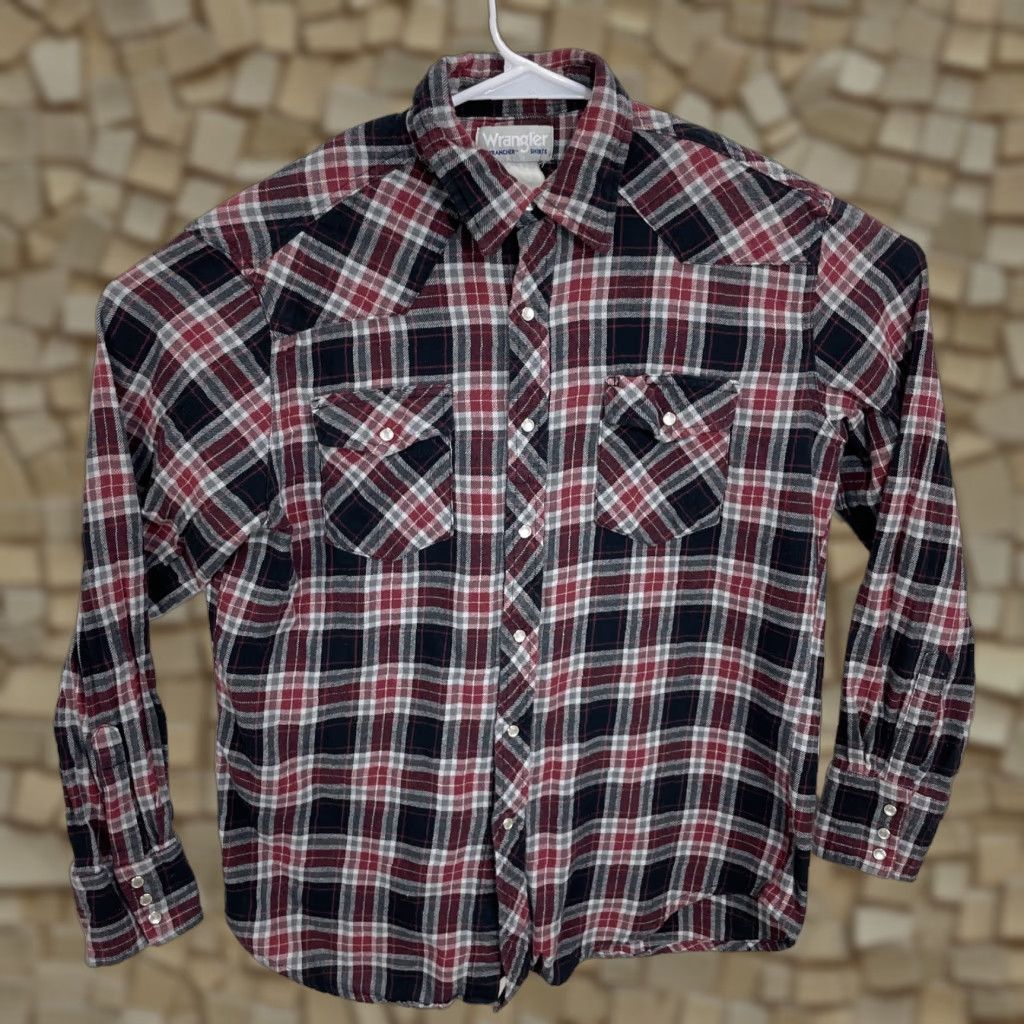 Wrangler Wrangler Shirt Mens Large Flannel Red Plaid Pearl Snap Western Rancher Size US L / EU 52-54 / 3 - 1 Thumbnail