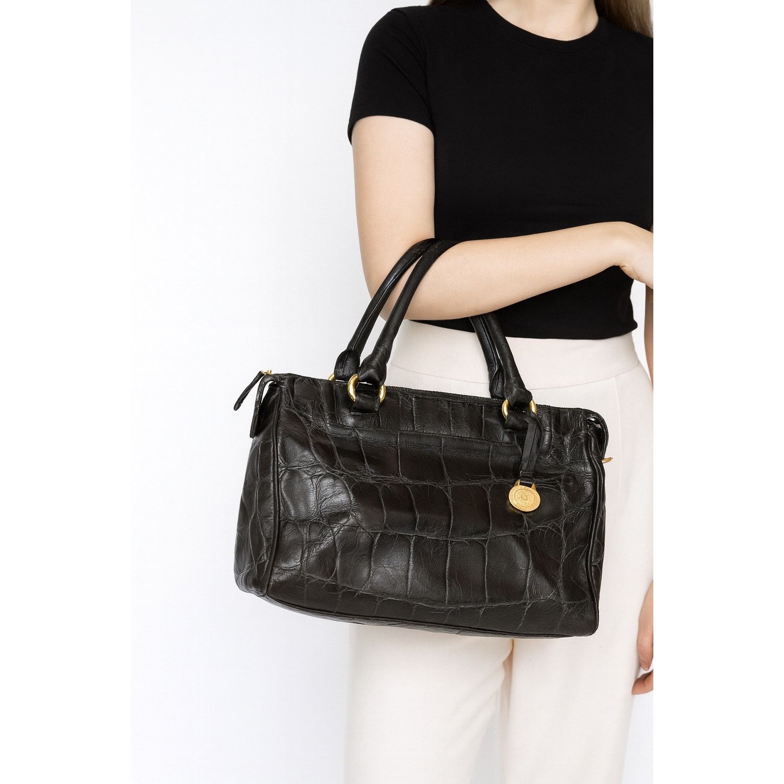 BRAHMIN Authentic Brahmin Black Croc-Embossed Leather Satchel Size ONE SIZE - 1 Thumbnail
