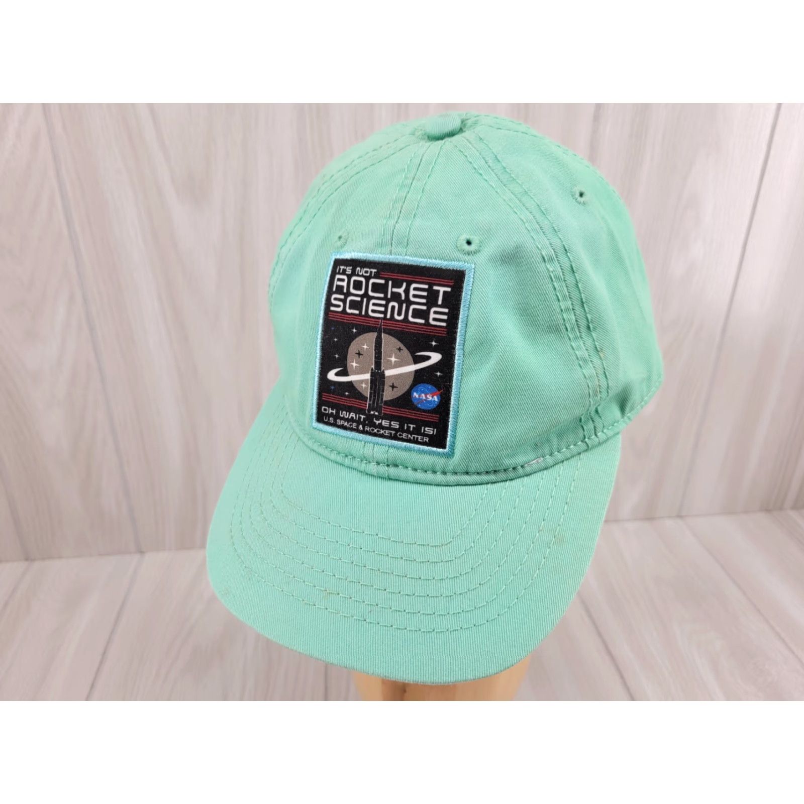 Vintage US Space And Rocket Center Rocket Science Baseball Cap Hat Teal Green Cap Adjust Adjustable Unisex Adults Space Logo Vintage No Size ONE SIZE - 2 Thumbnail