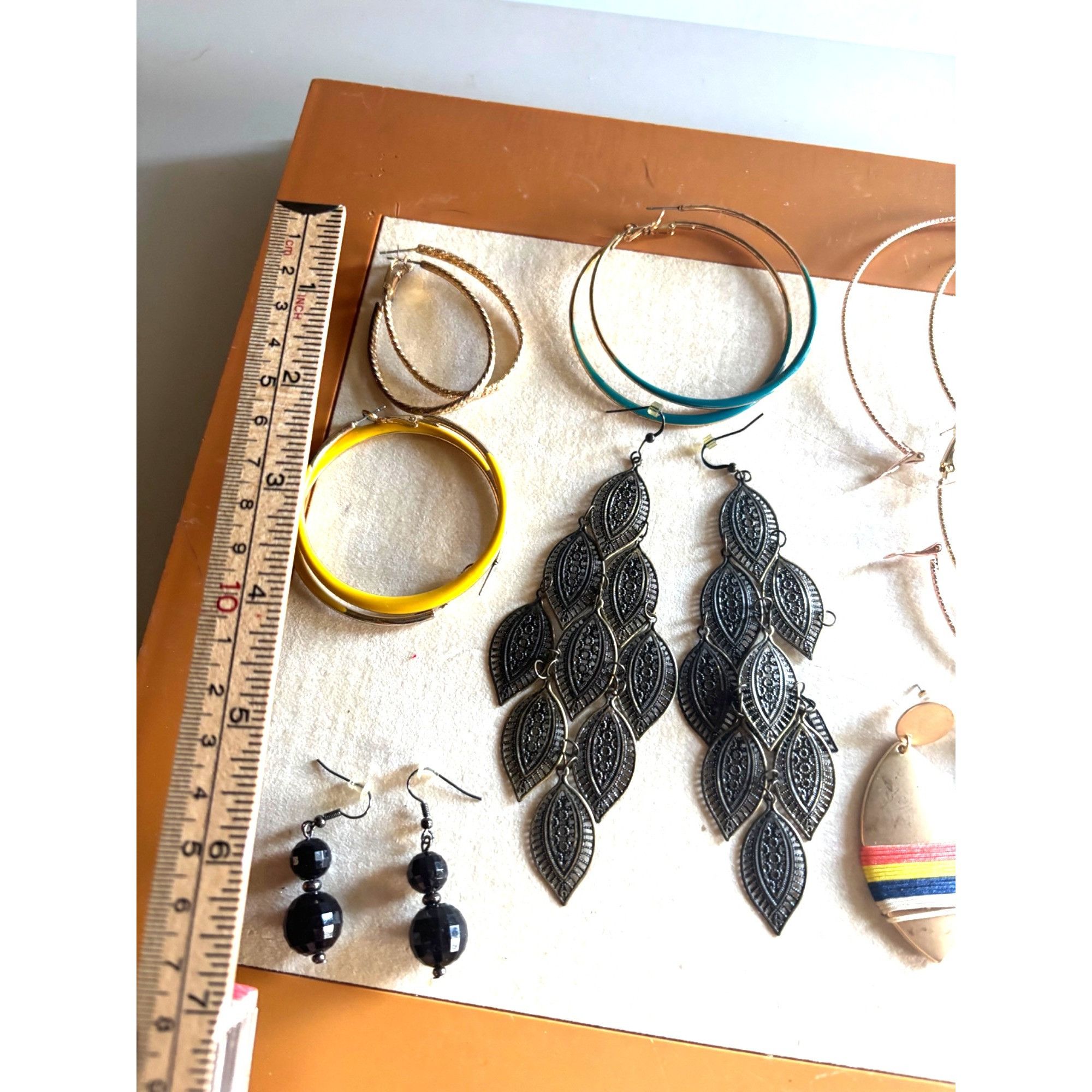 Other Mixed Earring Set With Gold Hoops Black Leaf Dangles Yellow Size ONE SIZE - 6 Thumbnail