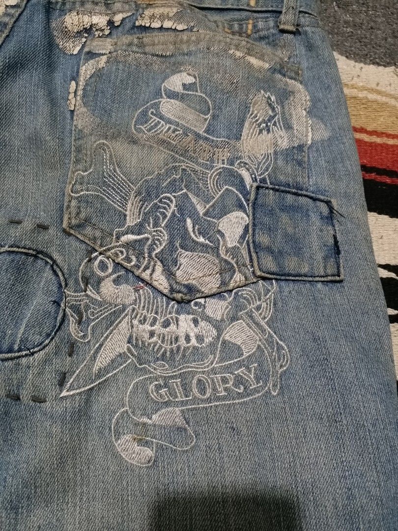 Ed Hardy × Vintage 2000s Ed Hardy Patchwork Embroidered Jeans — Grail Era Piece Size US 32 / EU 48 - 9 Thumbnail