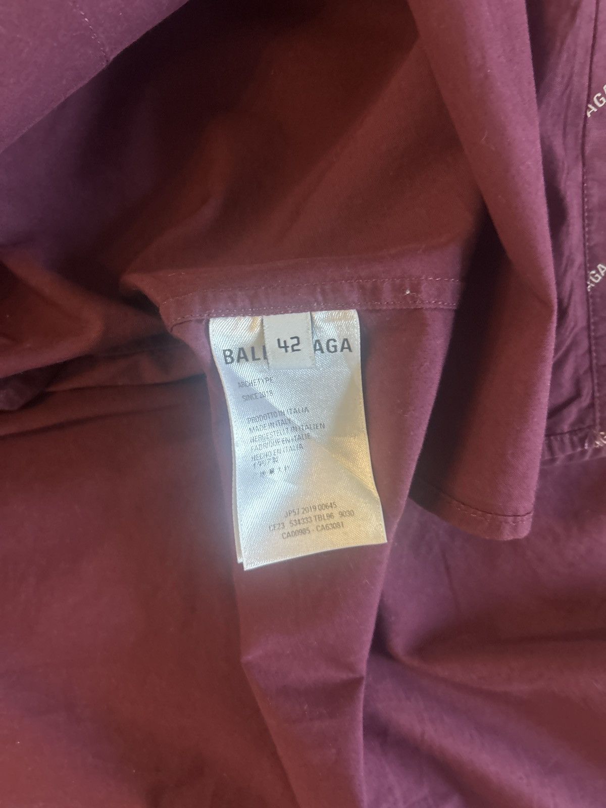 Balenciaga Balenciaga All-Over Logo Button-Up Shirt (Burgundy) Size US XXL / EU 58 / 5 - 5 Thumbnail