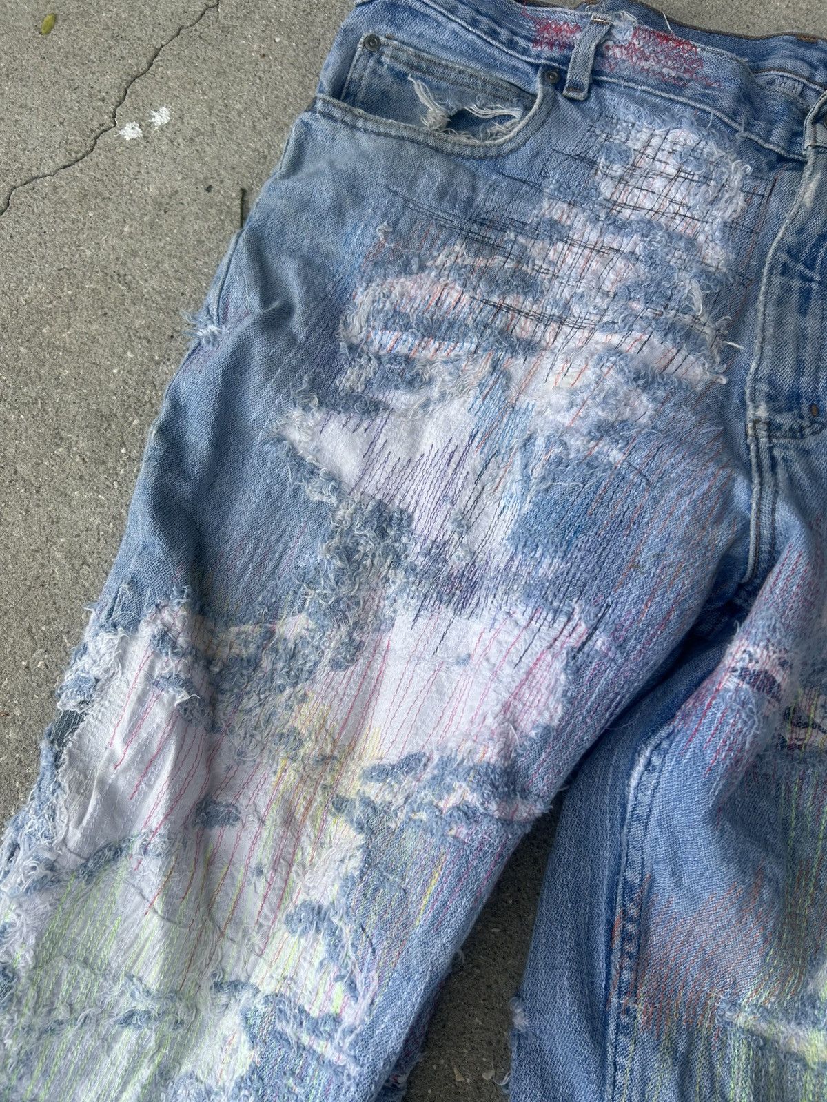 Other 1/1 Your World distressed repaired denim light blue jeans Size US 42 / EU 58 - 4 Thumbnail