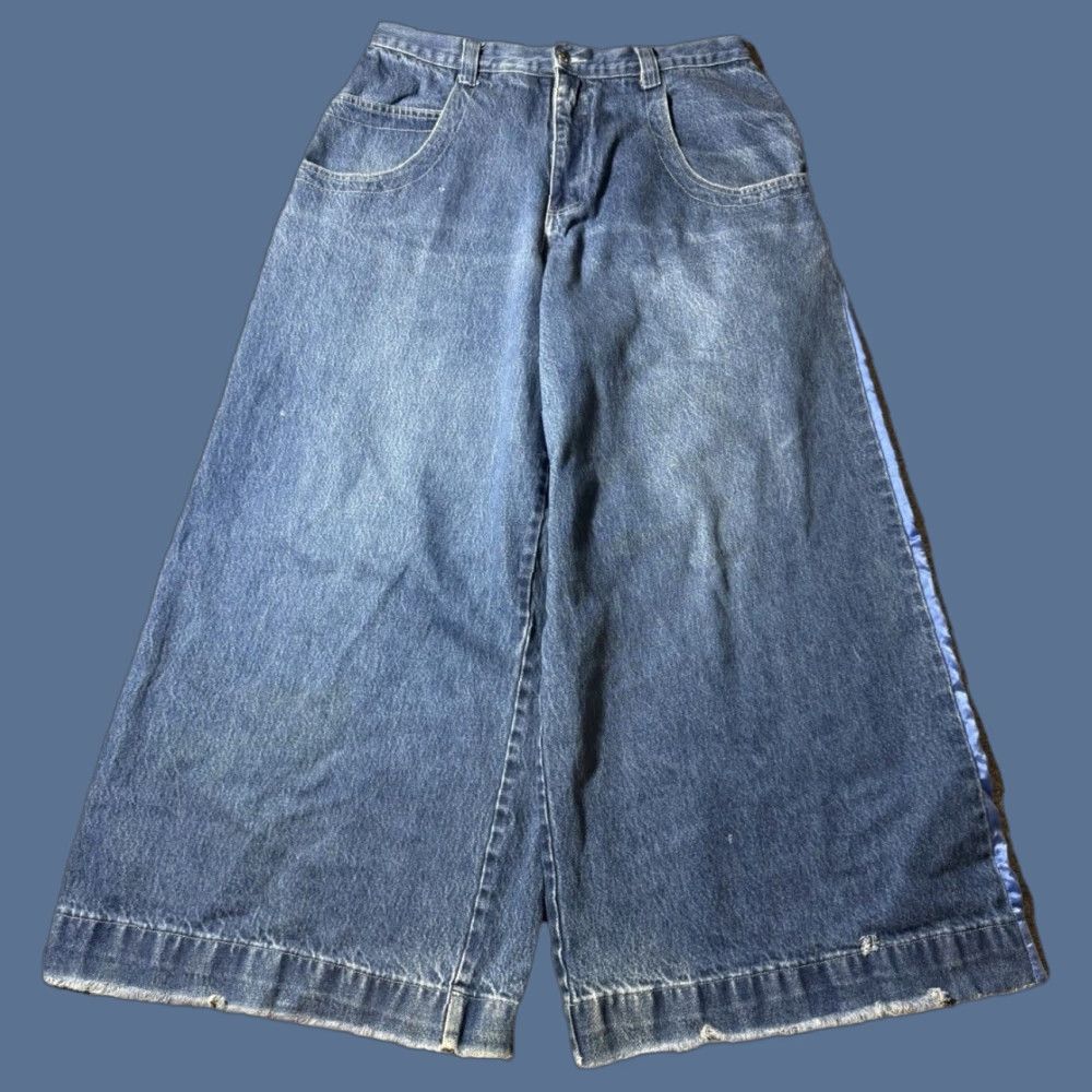 VINTAGE Menace Jeans 90s Wide-Leg Baggy Skate Rave Y2K Alien Size 36 Blue Denim Cotton 5-Pocket Mens Regular Inseam 30