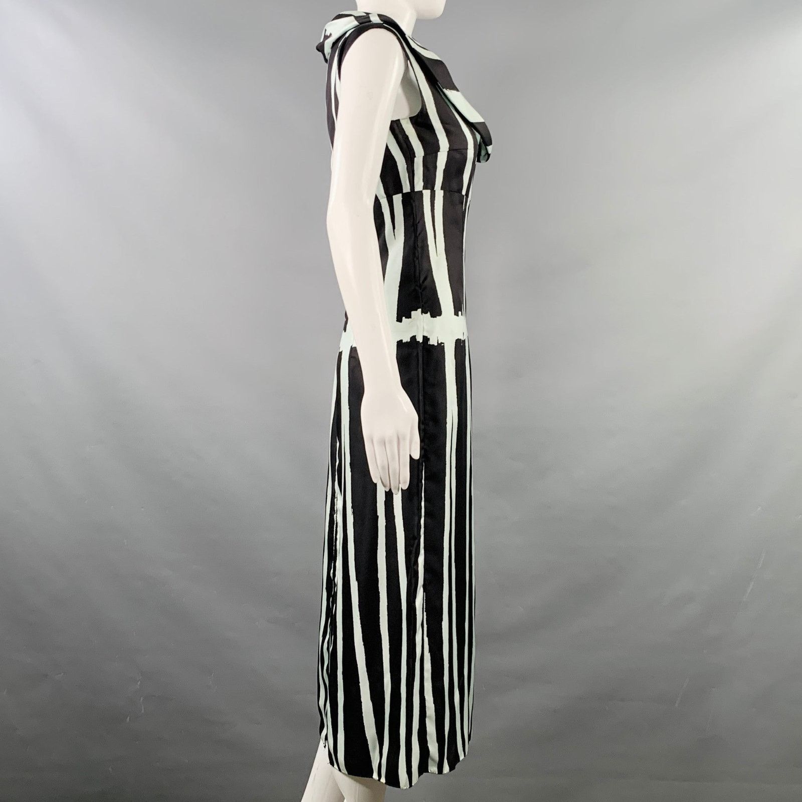 Miu Miu MIU MIU 4 Black Light Blue Silk Stripe Cowl Collar Dress Size S / US 4 / IT 40 - 2 Thumbnail