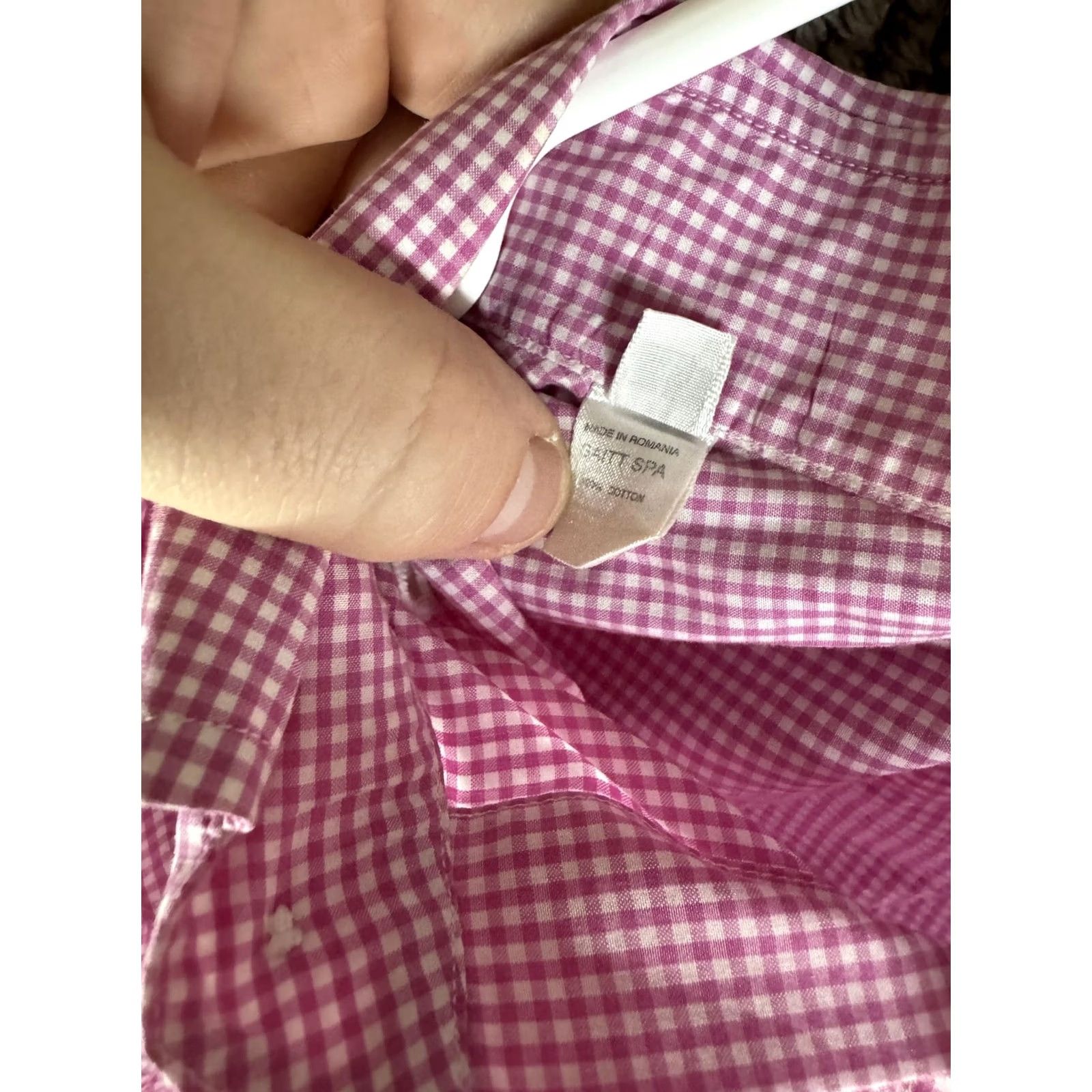 Vintage Truzzi Shirt Mens Large Pink Gingham Check Button-Down Dress Long Sleeve Size 42R - 7 Thumbnail
