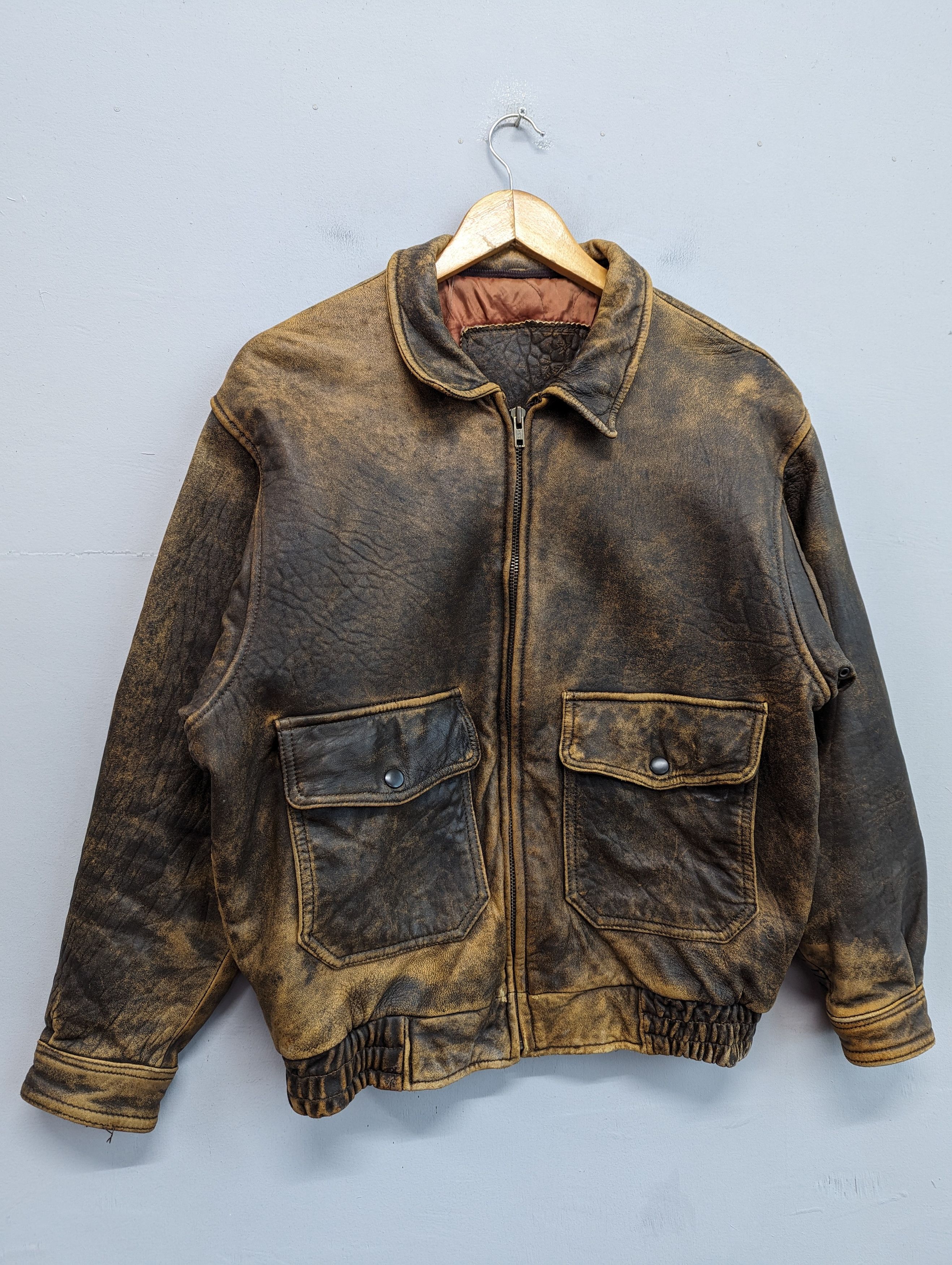 Vintage 🔥Vintage Unbrand Patina Distressed Leather Jacket Size US M / EU 48-50 / 2 - 3 Thumbnail