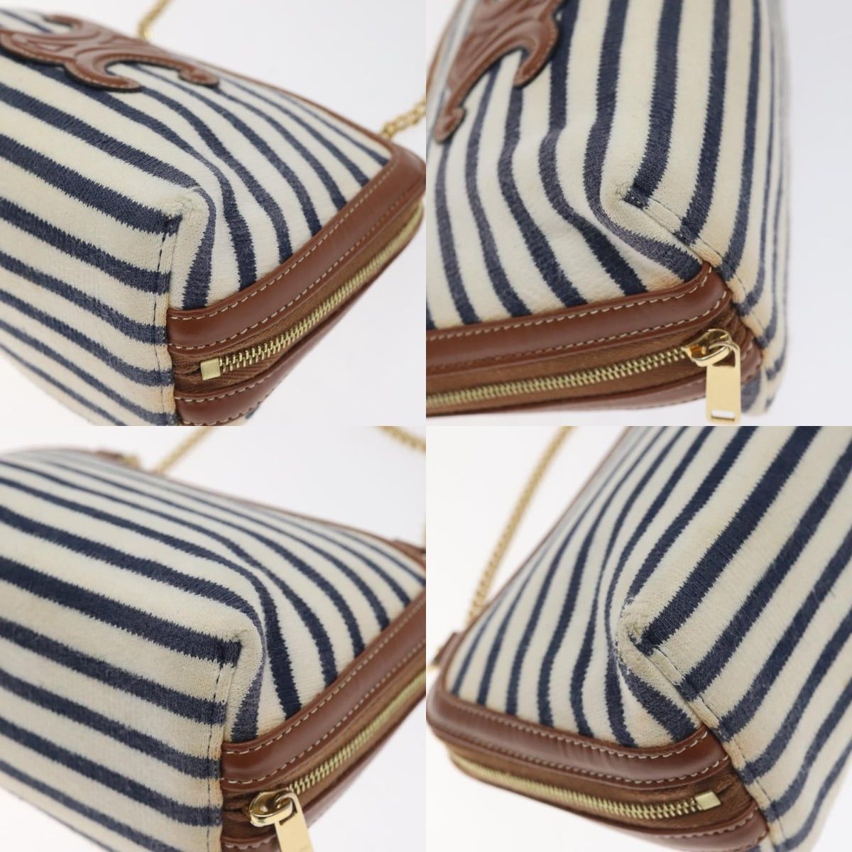 Celine CELINE Triomphe Chain Shoulder Bag Cotton White Navy Gold Size ONE SIZE - 10 Thumbnail