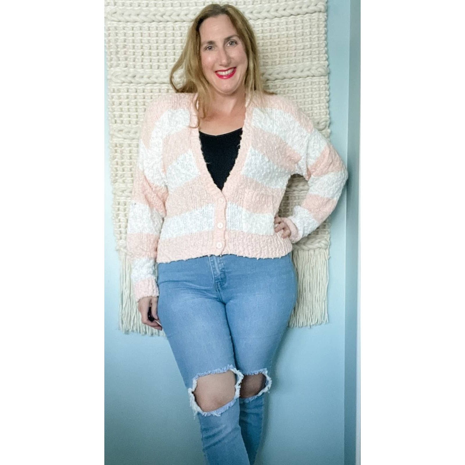 Vintage Vintage boucle striped knit v-neck cardigan sweater large L Size L / US 10 / IT 46 - 6 Thumbnail