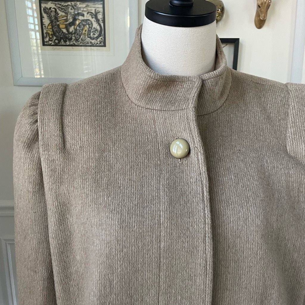 Vintage Vintage 80s Karen Peters Beige Wool Cashmere Peacoat USA L Size L / US 10 / IT 46 - 2 Thumbnail