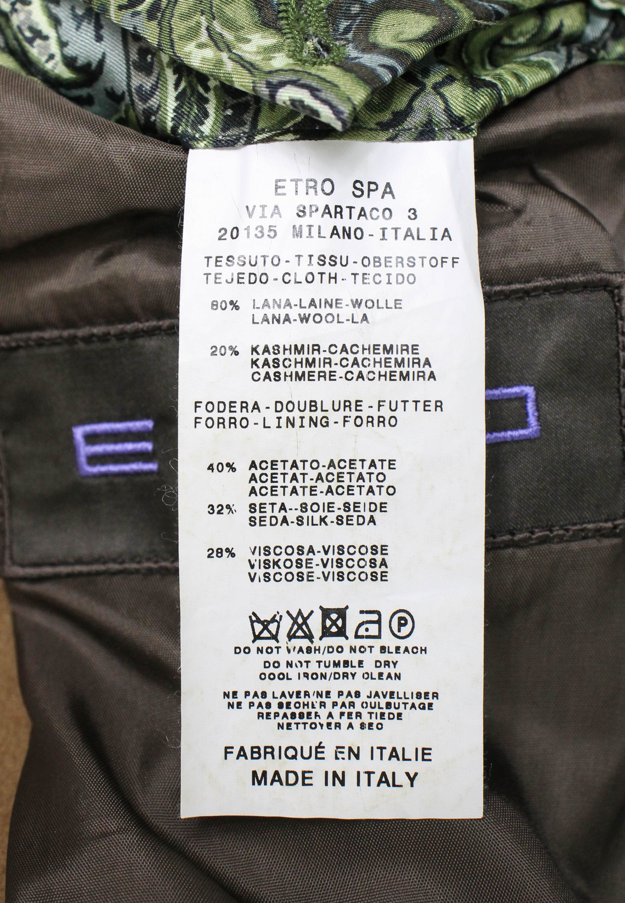 Etro ETRO Coat Men's (IT) 50 Wool Cashmere Peak Lapel Button Up Size US M / EU 48-50 / 2 - 9 Thumbnail