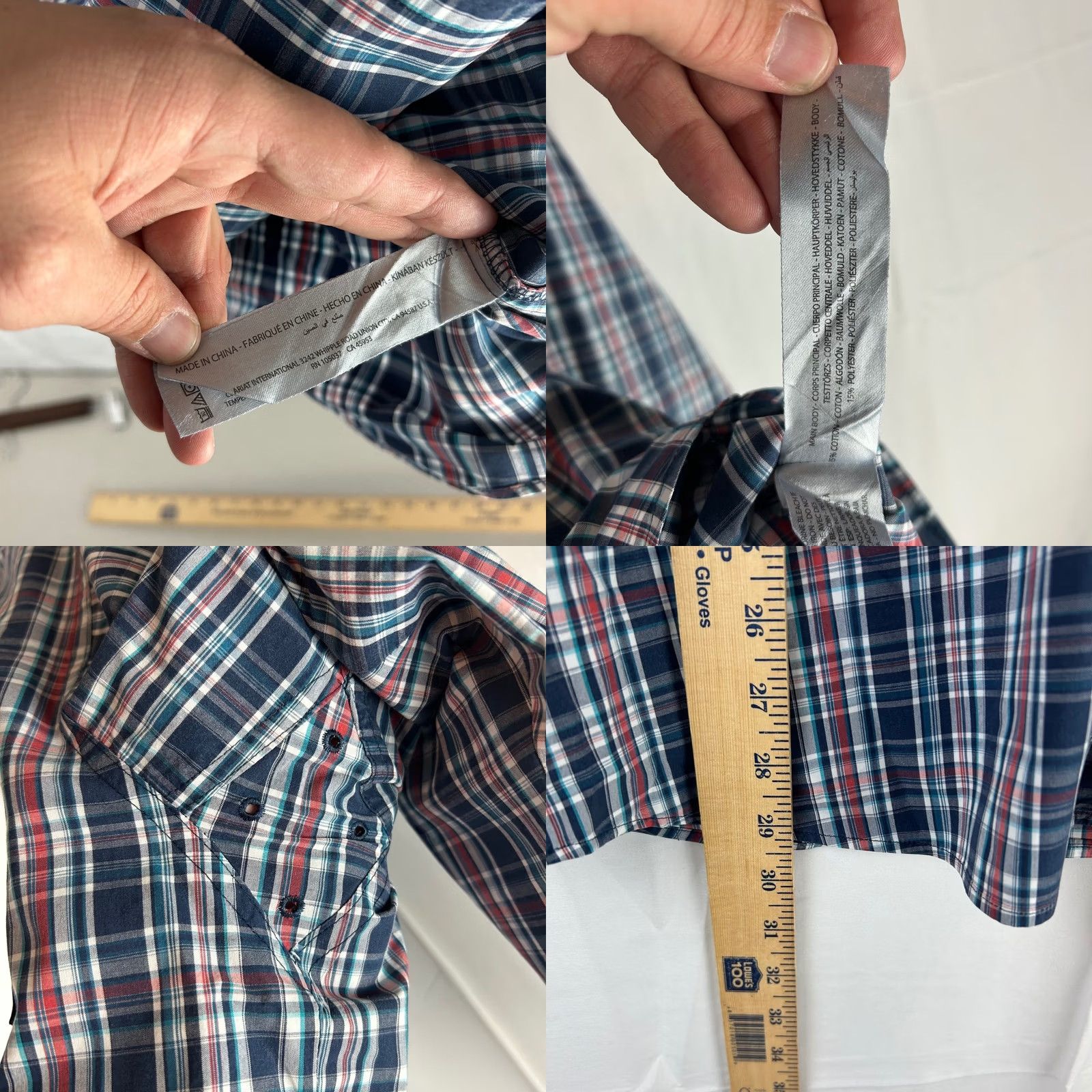 Ariat Ariat Pro Series Mens Medium Plaid Long Sleeve Button-Down Shirt Blue Red Size US M / EU 48-50 / 2 - 8 Thumbnail