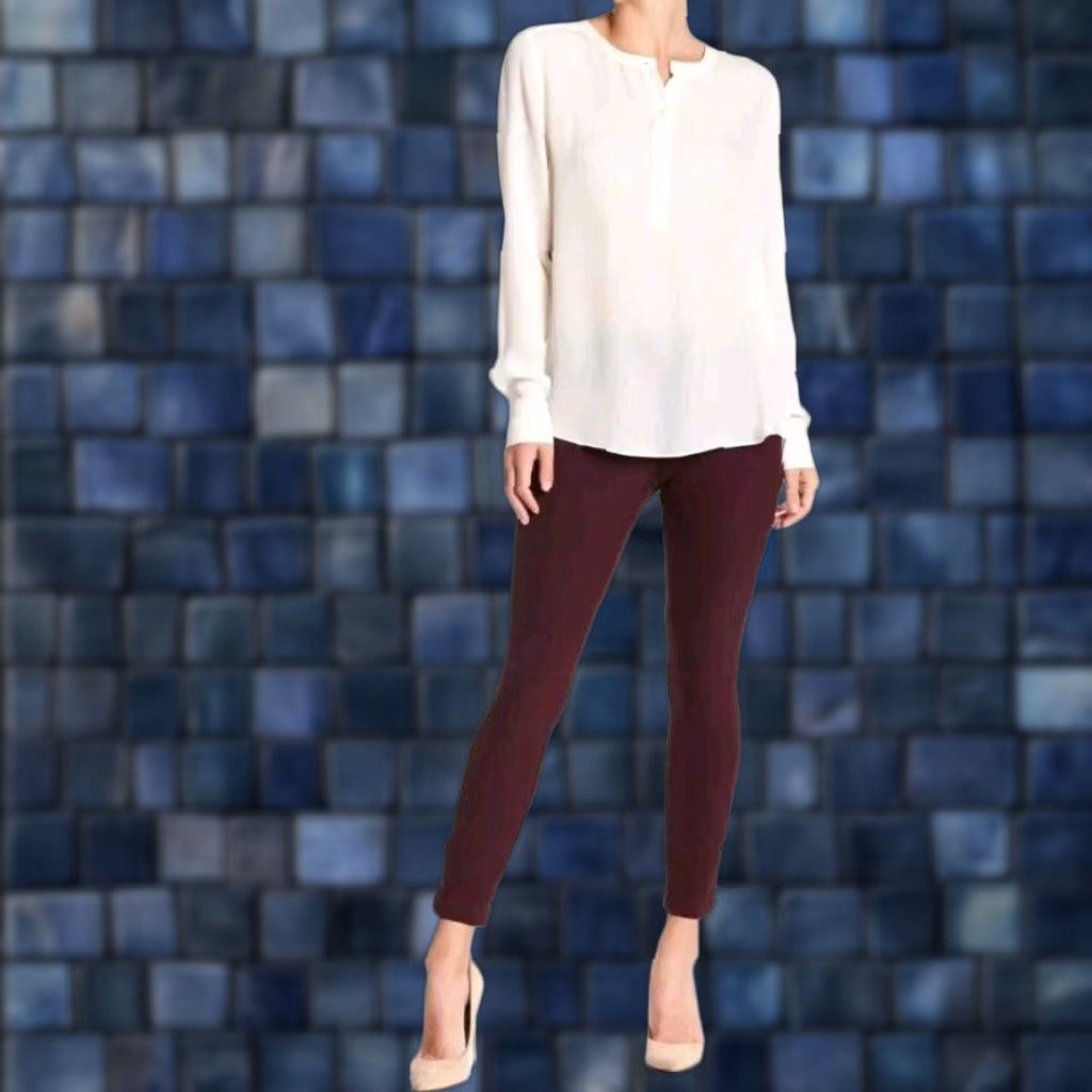 Veronica Beard VERONICA BEARD Pants Cropped Slim Zip Back Bordeaux 2 Womens Solid Knit Office Workwear 2010s Size 26" / US 2 / IT 38 - 1 Thumbnail