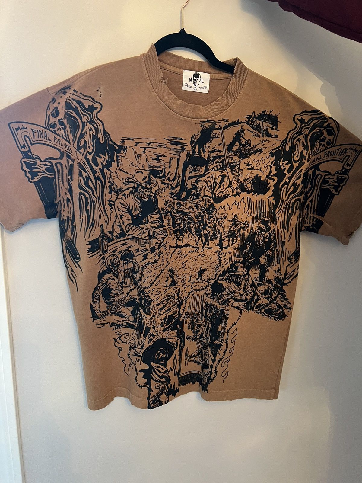 image of Warren Lotas Distressed Cowboy T-Shirt Small in Brown, Men's