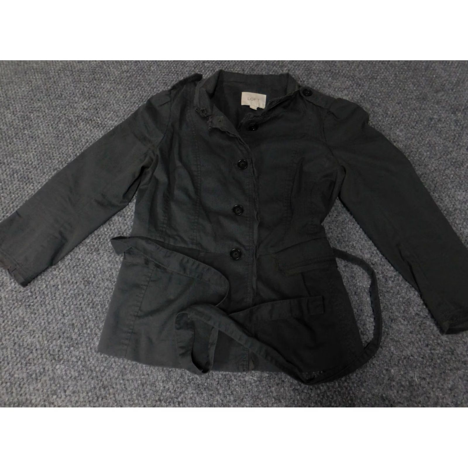 Ann Taylor Ann Taylor Loft Jacket Ladies 4 Gray Trench Coat Button Collar Long Sleeve Cotton Knit Embroidered Casual Mid-Length Belt Size S / US 4 / IT 40 - 2 Thumbnail