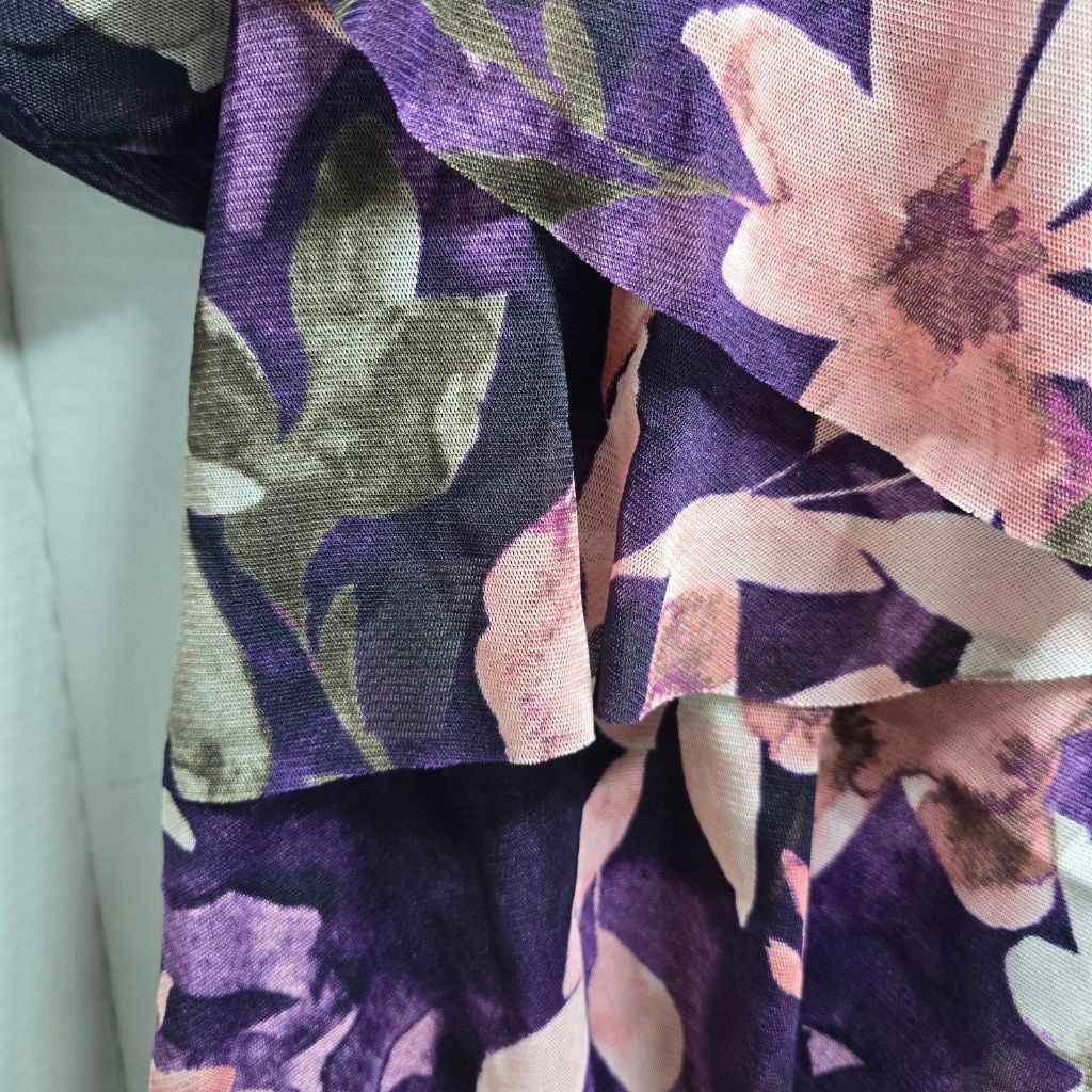 LIEBESKIND BERLIN Women's LEEBE Purple Floral Ruffle Short Sleeve Tee Size L Size L / US 10 / IT 46 - 3 Thumbnail