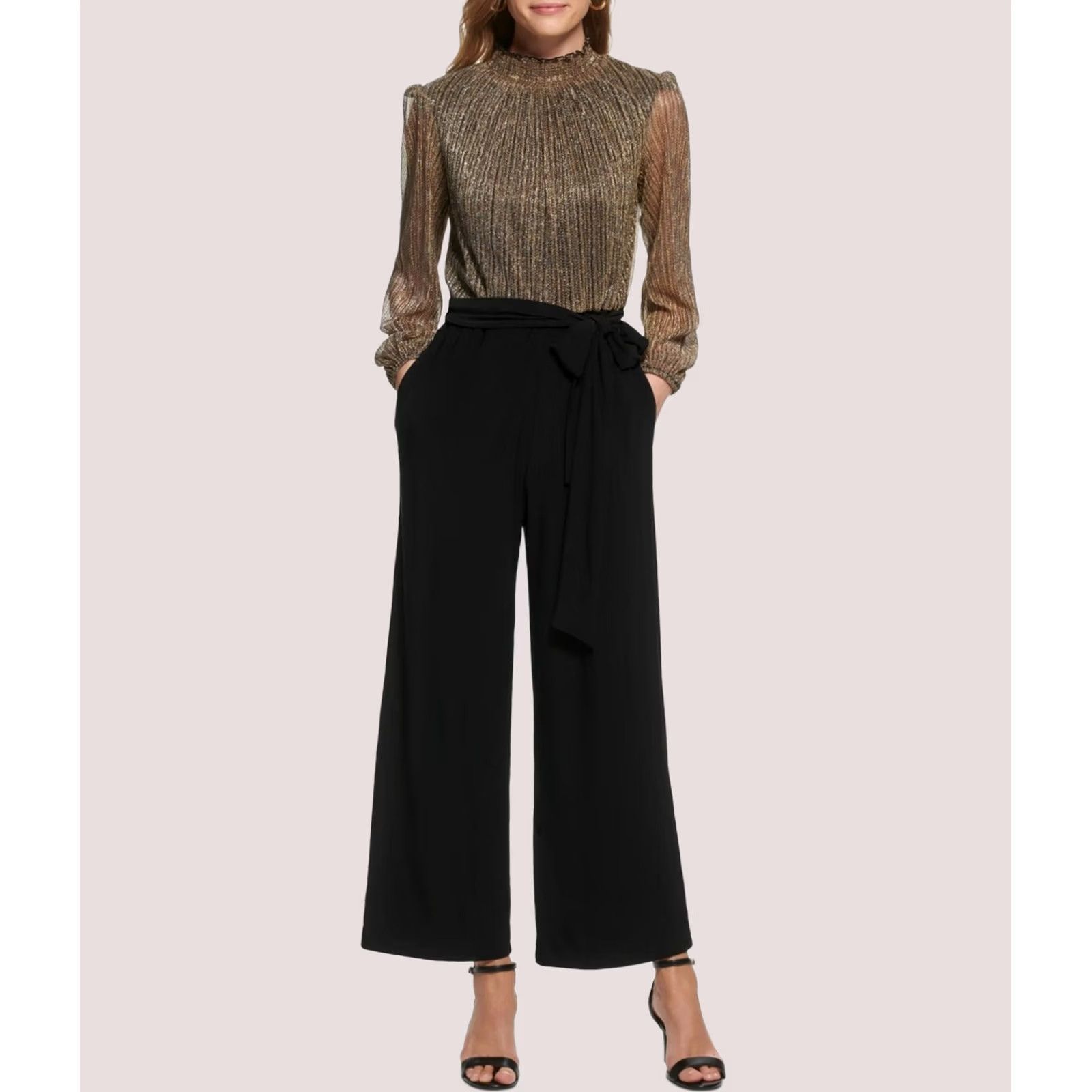 Vintage Jessica Howard Womens Petite Jumpsuit black 12P Crinkled Size 34" / US 12 / IT 48 - 1 Thumbnail
