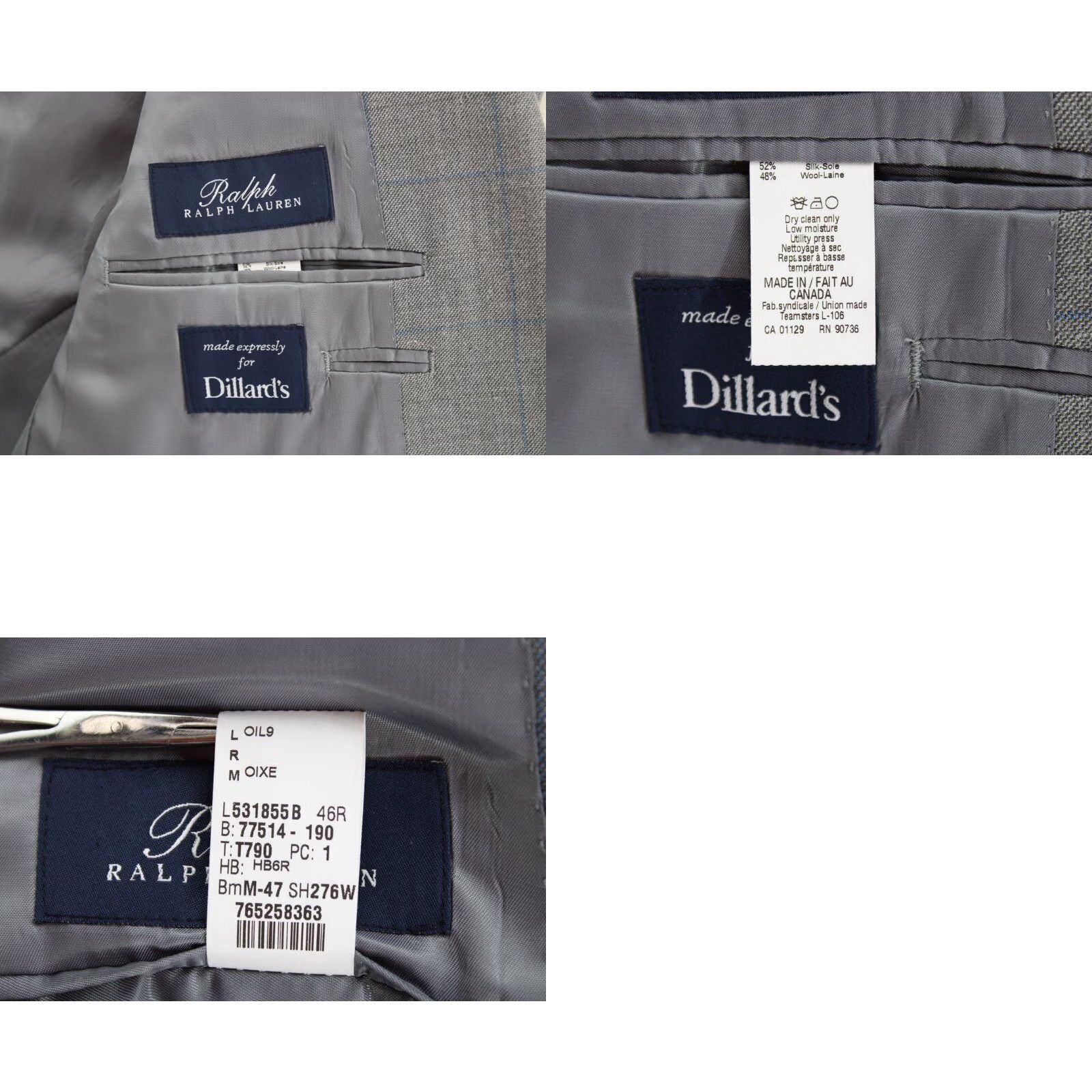 Ralph Lauren Ralph Lauren Blazer Men's 46R Gray W/ Blue Squares Silk Wool Blend Notch Lapel Plaid Size 46R - 8 Thumbnail