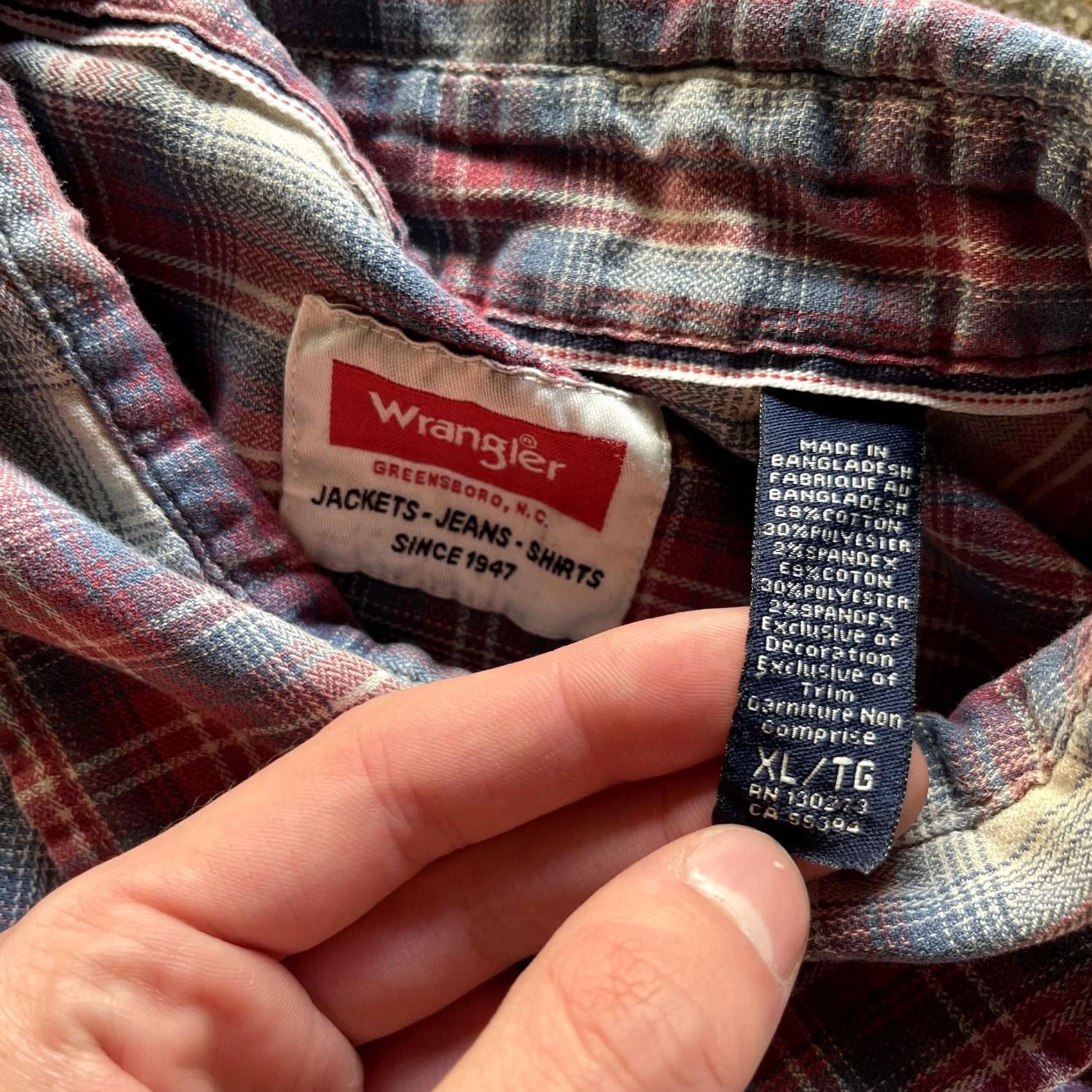 Wrangler Wrangler Shirt Mens XL Red Blue Plaid Long Sleeve Western Button Up Flannel Size US XL / EU 56 / 4 - 3 Thumbnail