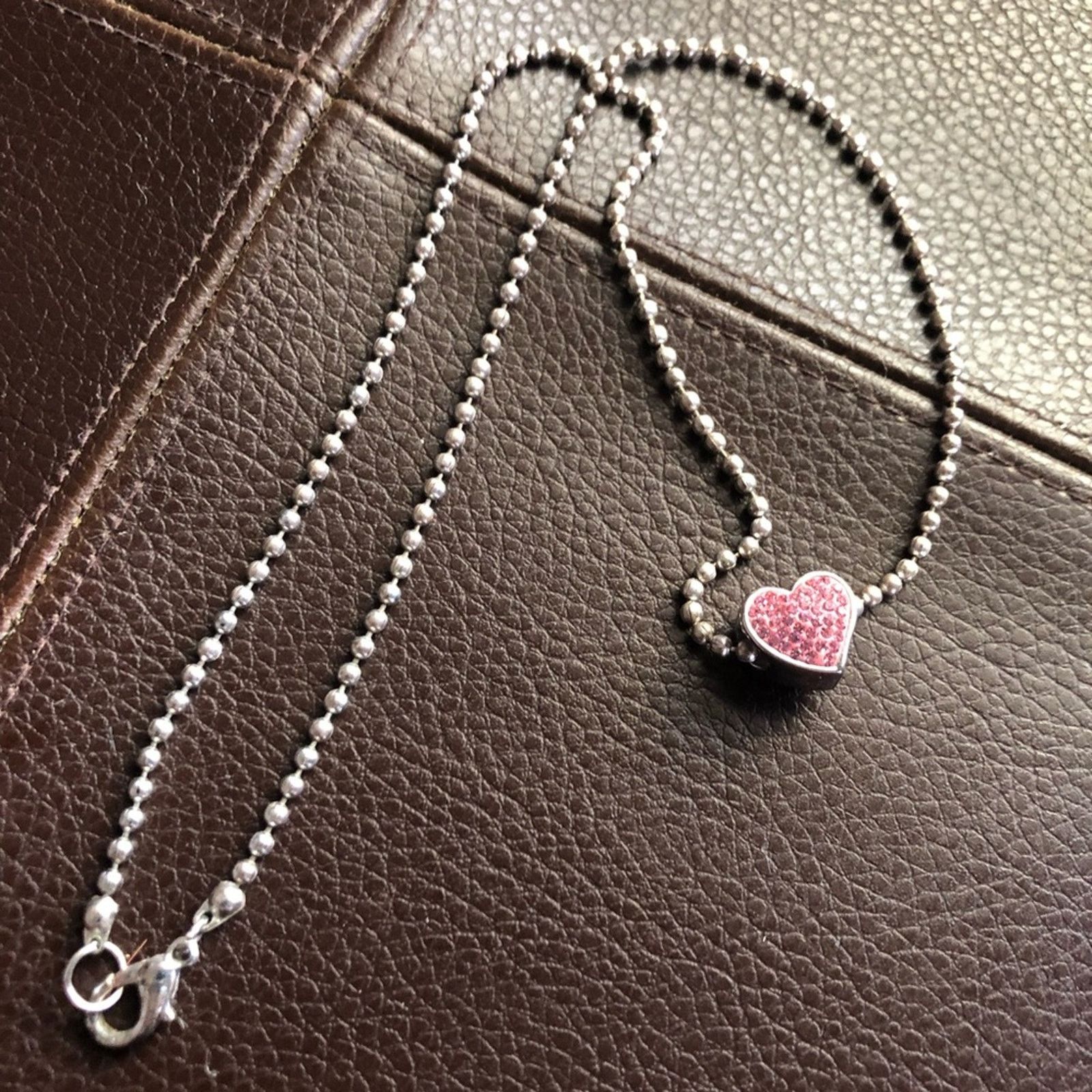 Jewelry Pink sparkle heart slider charm silver ball chain necklace Size ONE SIZE - 7 Thumbnail