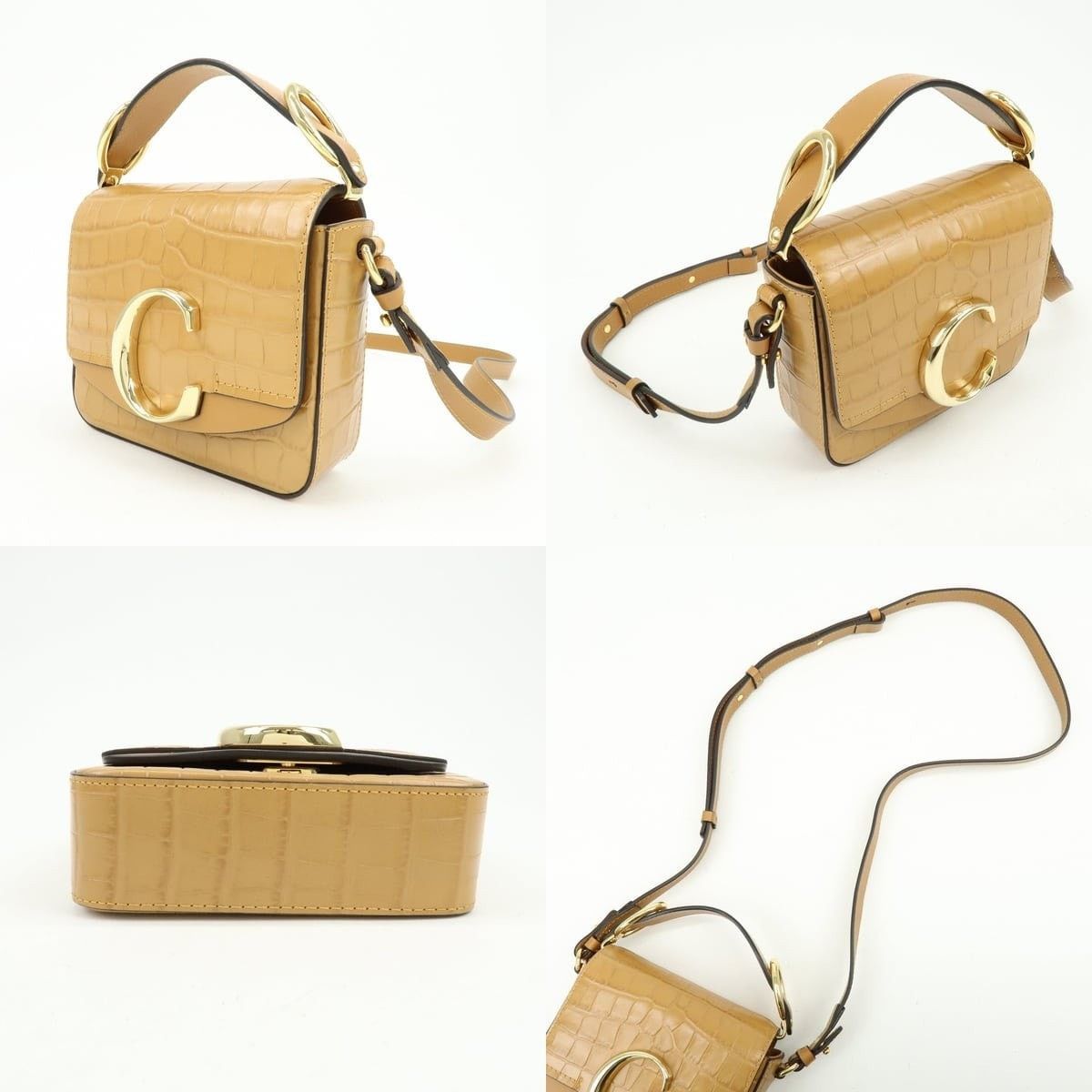Chloe Chloe C Mini Croc-Embossed Leather Shoulder Bag Tan Size ONE SIZE - 3 Thumbnail