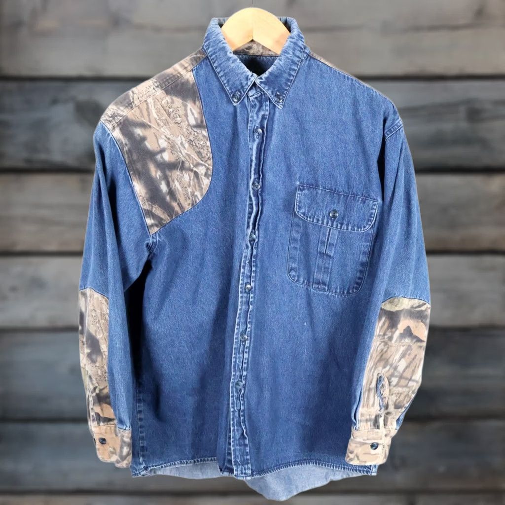 Denime Scottish Greys Denim Shirt Men's Large Blue Camo Grunge 90s Casual Workwear Button-Up Long Sleeve Denim Shirt Size US L / EU 52-54 / 3 - 1 Thumbnail