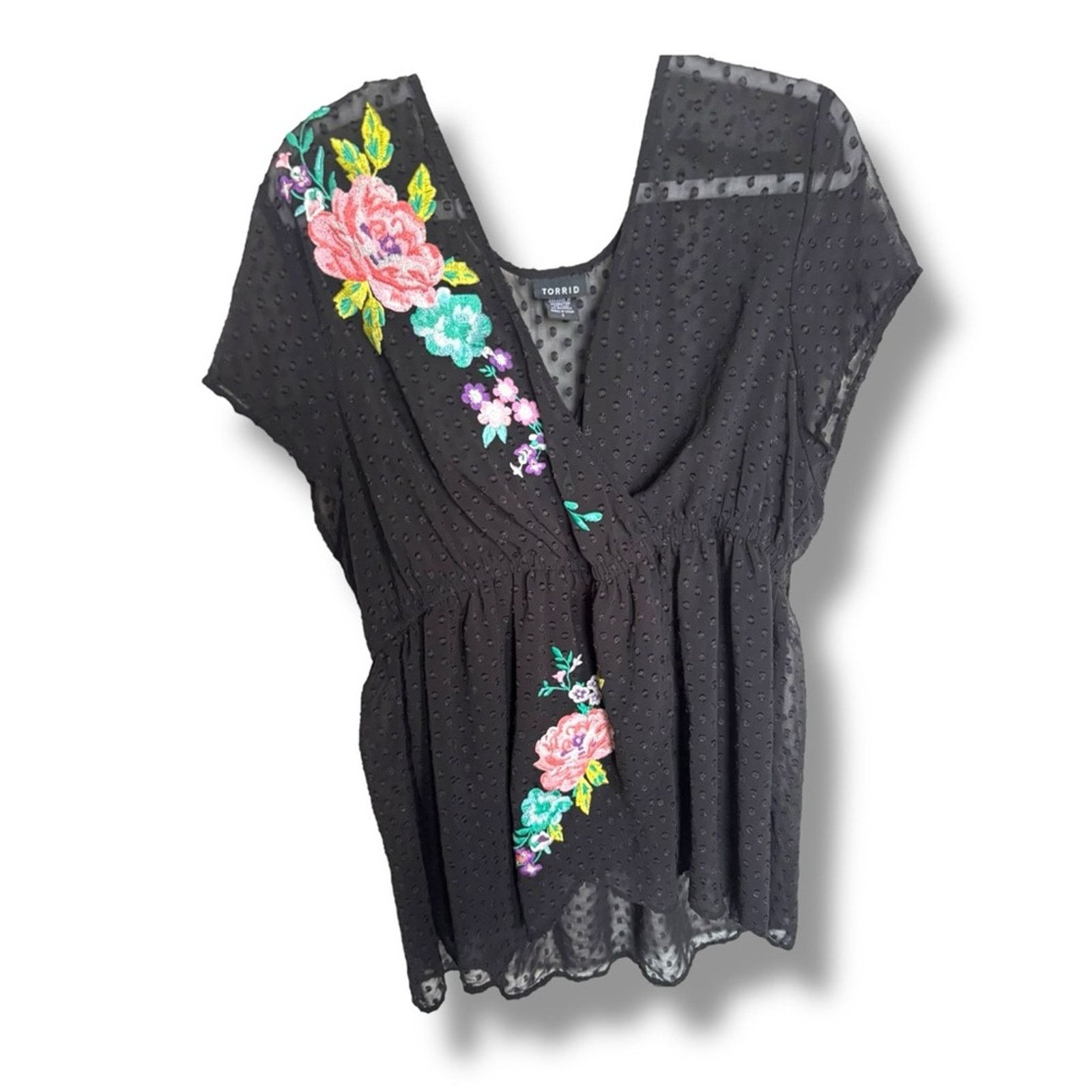 Other Torrid Black Asymmetrical Flutter Sleeve Blouse Swiss Dot 2X Size XXL / US 16-18 / IT 52-54 - 3 Thumbnail