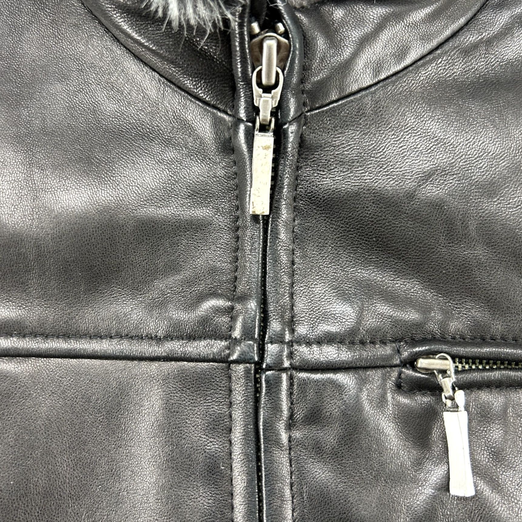 Vintage Classiques Entier Jacket Womens M Black Full Zip Fur Trim Collar Leather Mid-Length 90s Outdoor Pockets Mens Womens Size M / US 6-8 / IT 42-44 - 5 Thumbnail