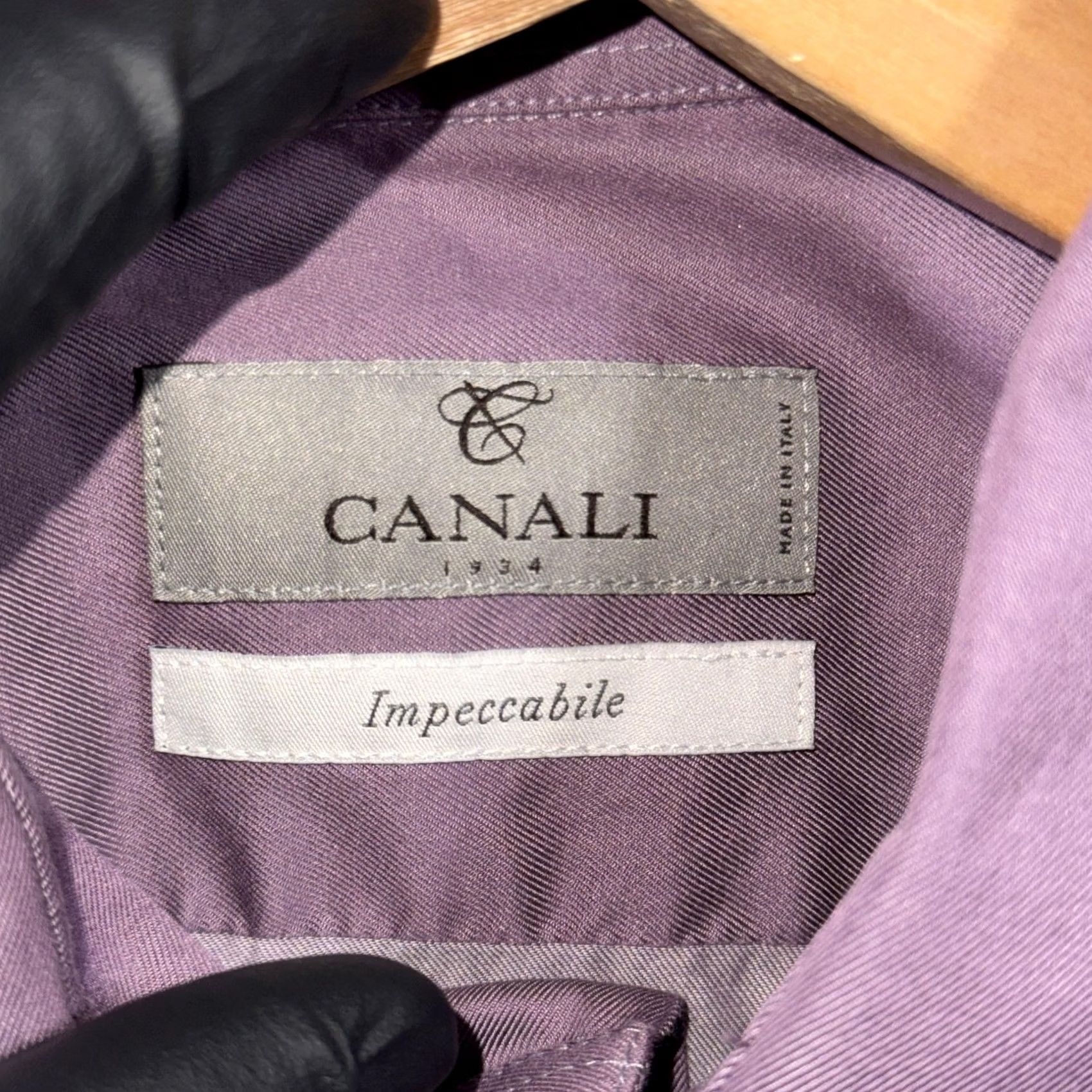 Canali Canali Dress Shirt Mens 16 41 Purple Impeccabile Wrinkle Resistant Made In Italy Size 42R - 3 Thumbnail