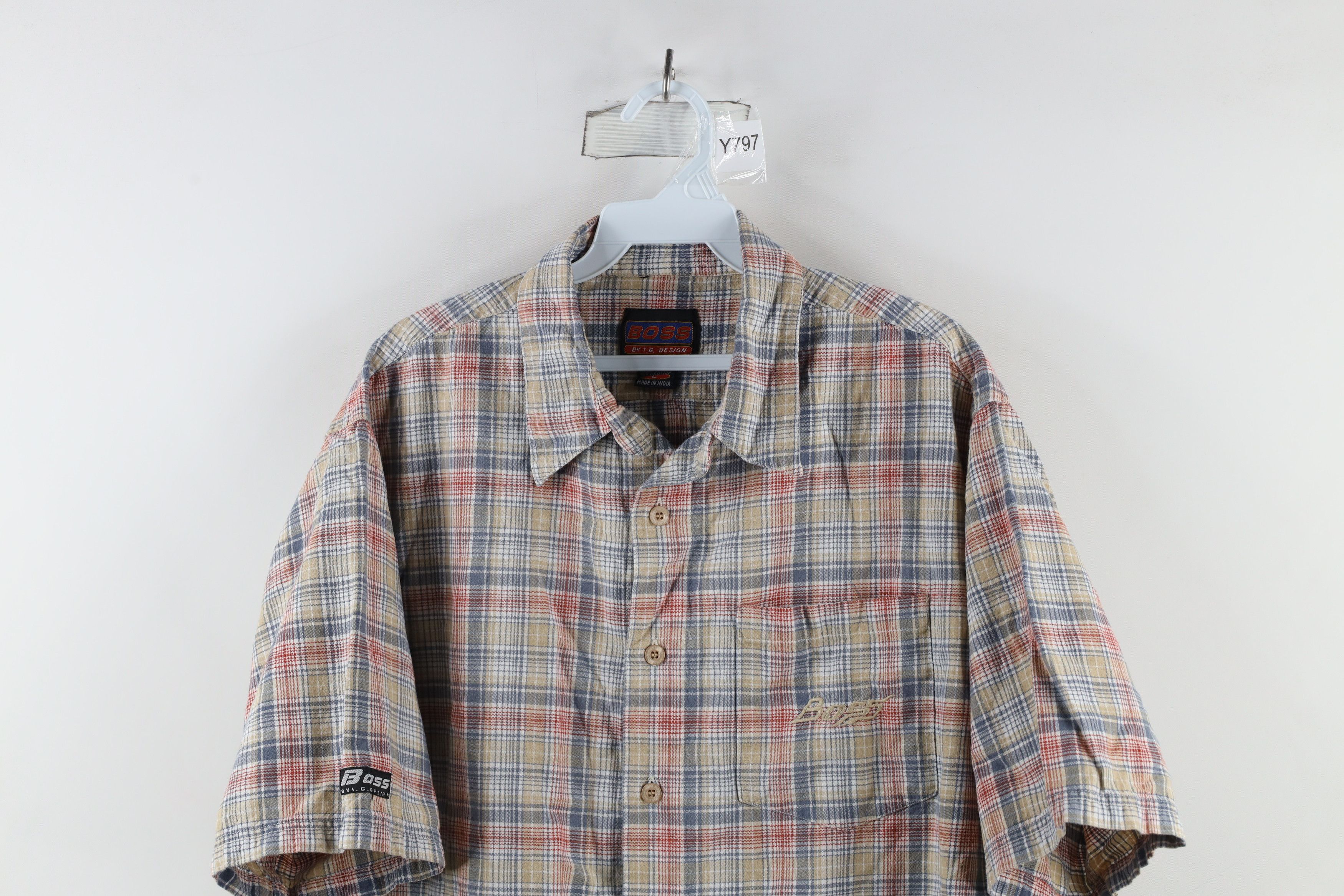Vintage Vintage 90s Boss Streetwear Madras Plaid Button Shirt Size US L / EU 52-54 / 3 - 2 Thumbnail