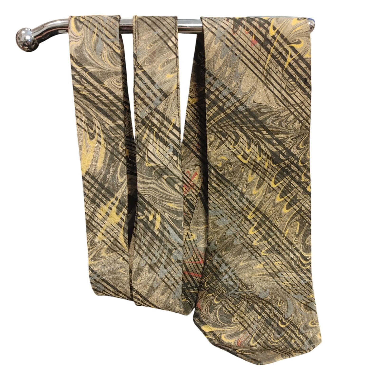 Other Gail Mckenzie Men's OS Hand Marbled Silk Gold Abstract Tie Size ONE SIZE - 1 Thumbnail