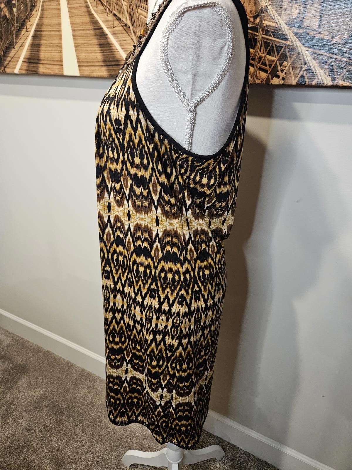 Designer Bohemian Patterned Dress with Beaded Neckline Size M / US 6-8 / IT 42-44 - 2 Thumbnail