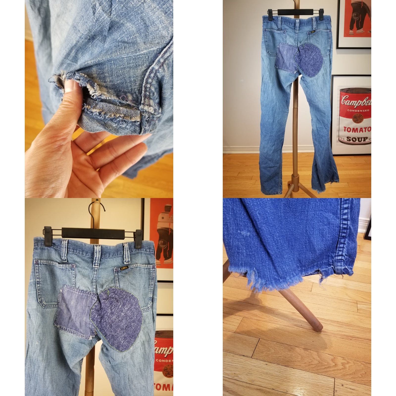Lee VINTAGE Lee Bellbottom Distressed Hippie Trashed Jeans SZ 30 Jeans Women Blue 70's 30 32 40 33 Cotton Denim Bootcut Mens Womens Boys Girls Size 30" / US 8 / IT 44 - 8 Thumbnail